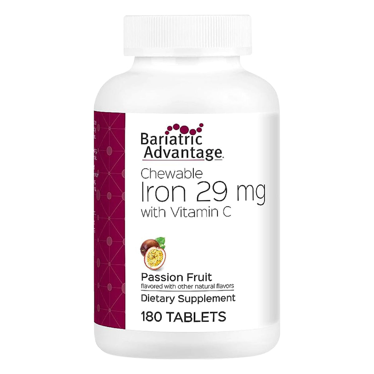 Bariatric Advantage chewable iron 29 mg with passion fruit flavor bottle