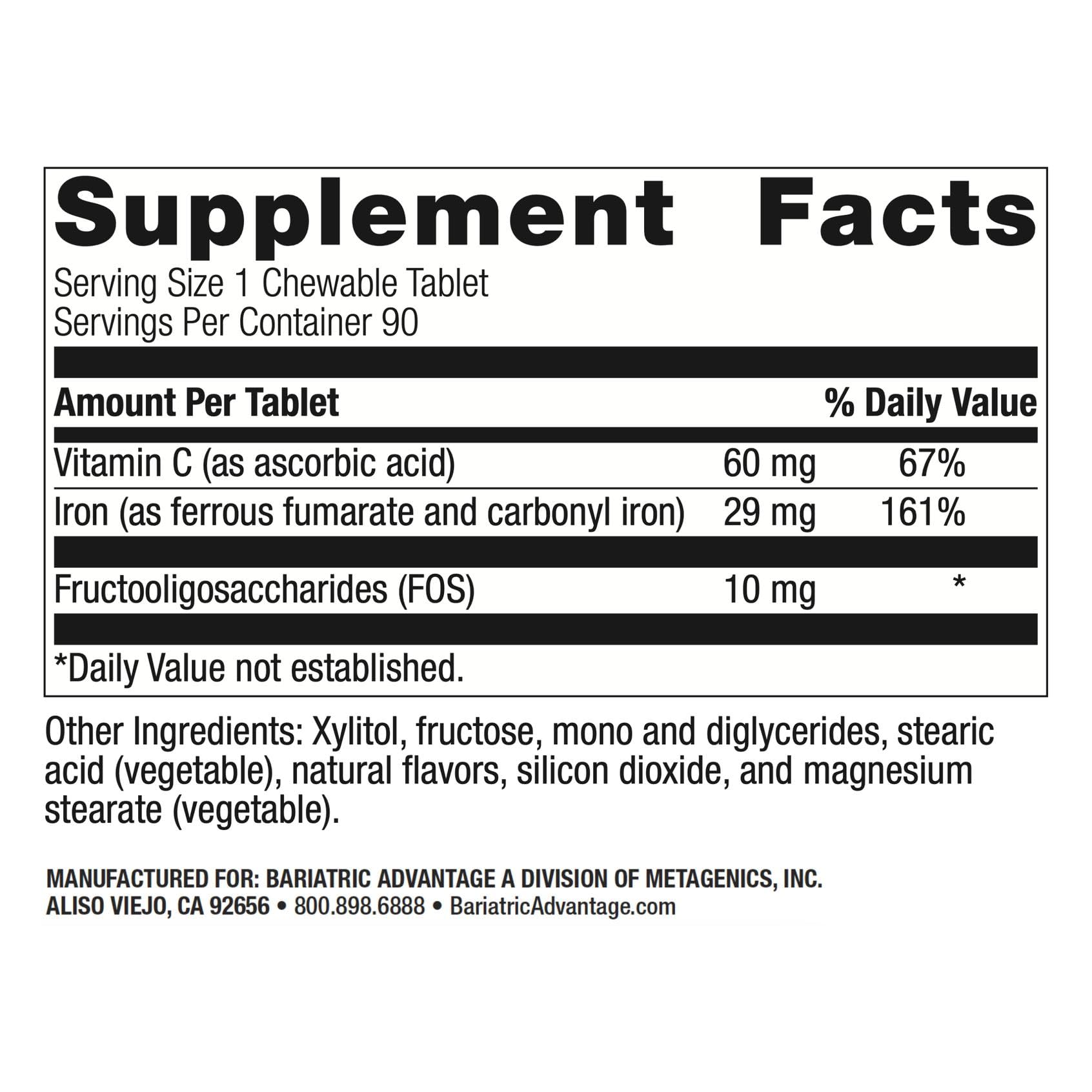 Close-up of 29 mg iron chewable tablets