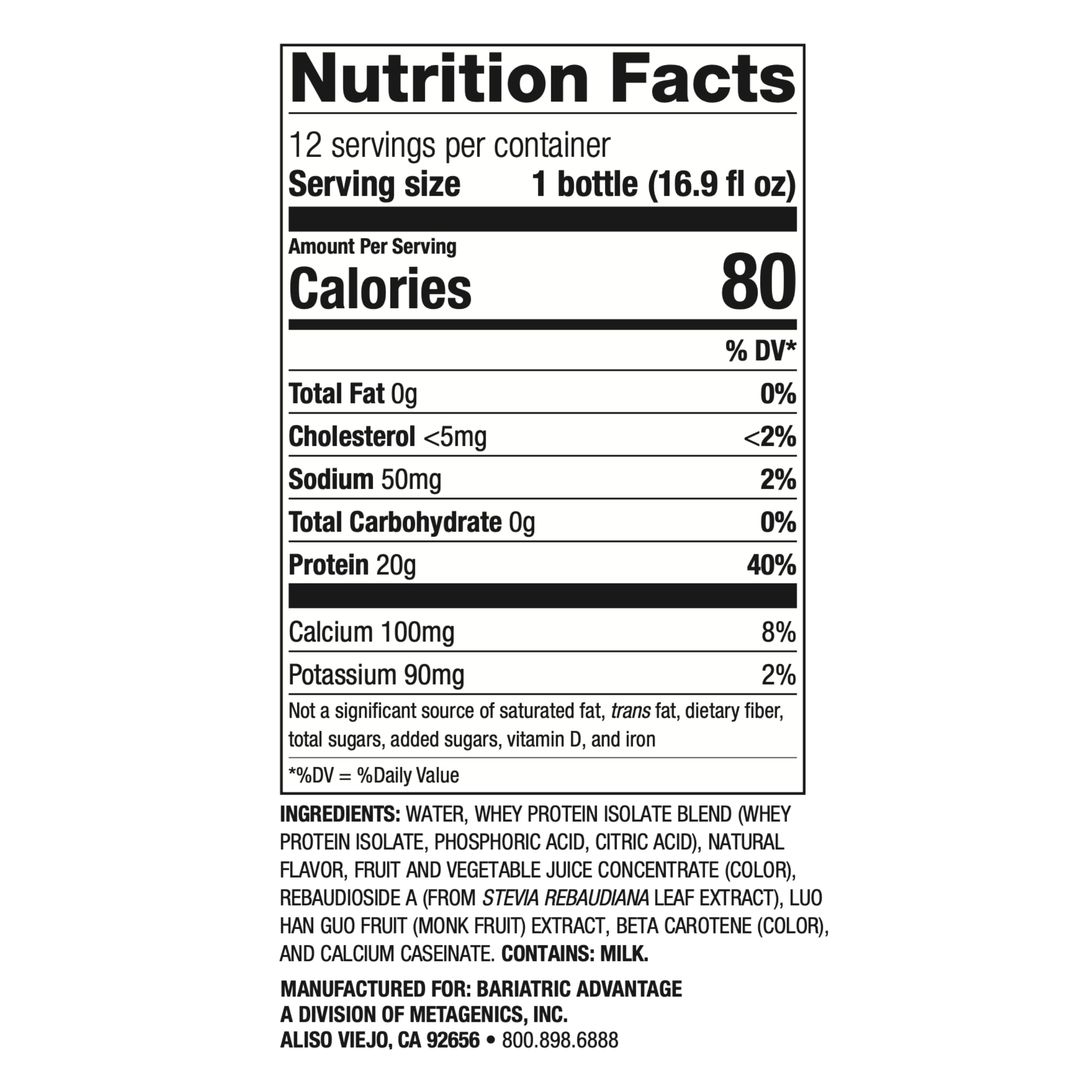 Bariatric Advantage Clearly Protein pour demonstrates 20 g protein per serving for post-meal boost.