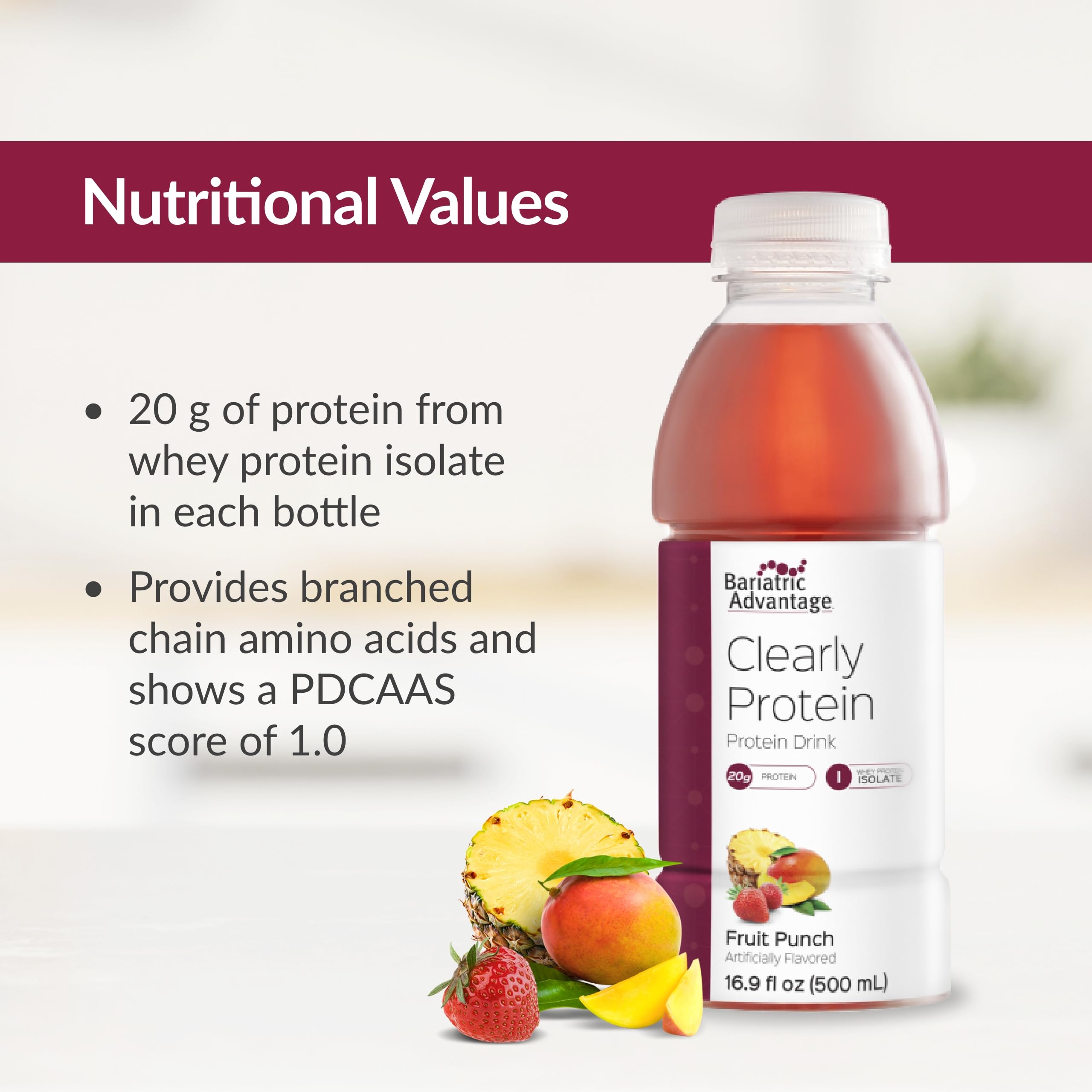 Bariatric Advantage Clearly Protein zero-fat-carb packaging emphasizes sugar-free protein.
