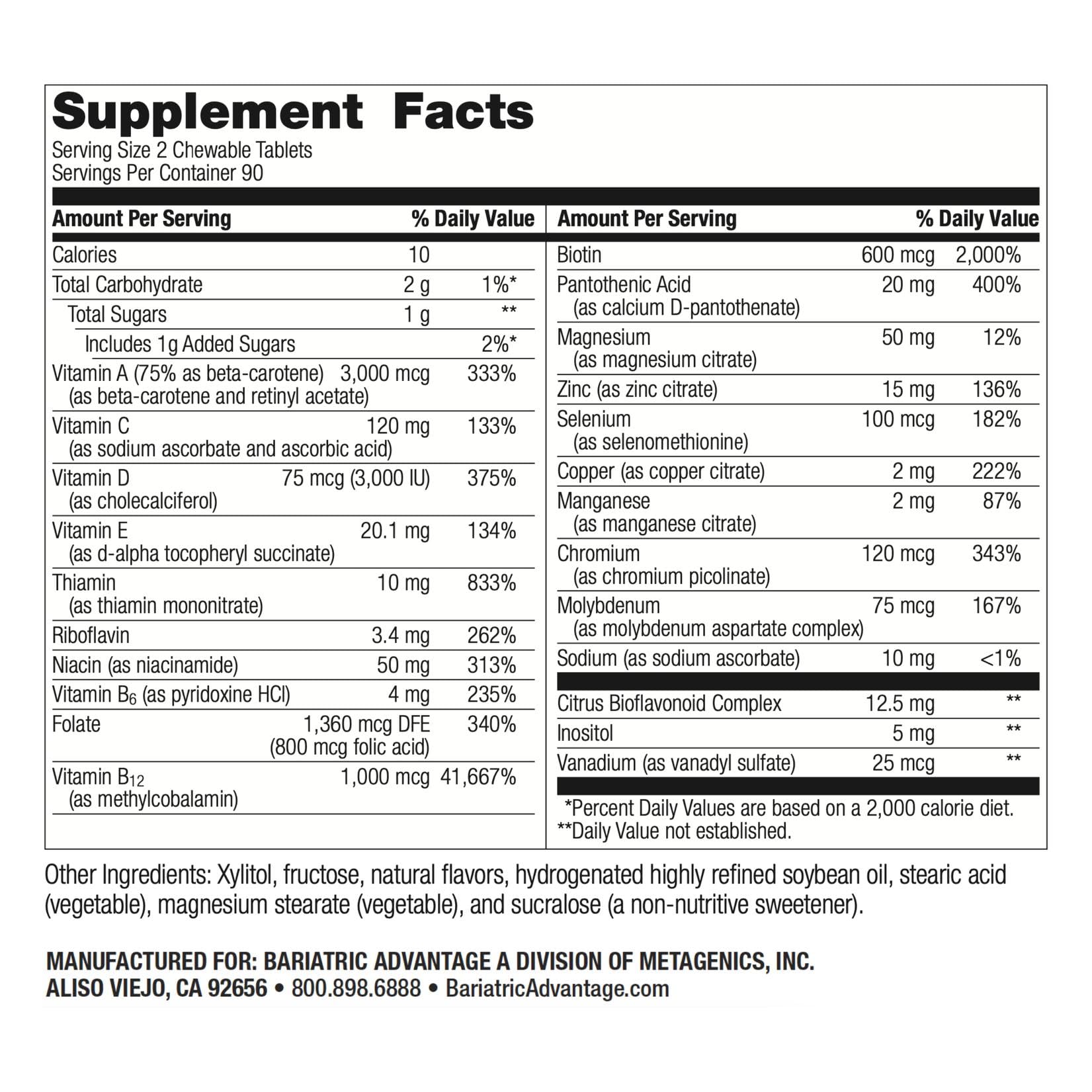 Bottle and label of Bariatric Advantage Complete Chewable Multivitamin Orange