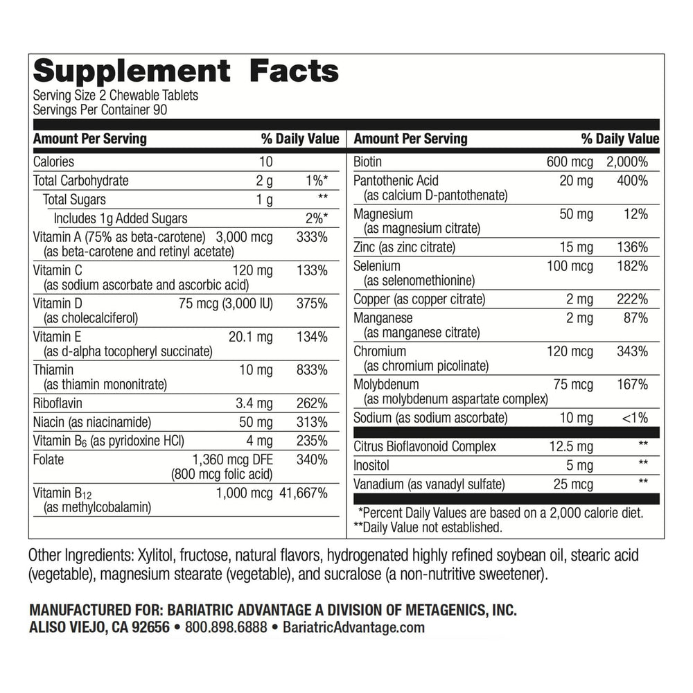 Bottle and label of Bariatric Advantage Complete Chewable Multivitamin Orange