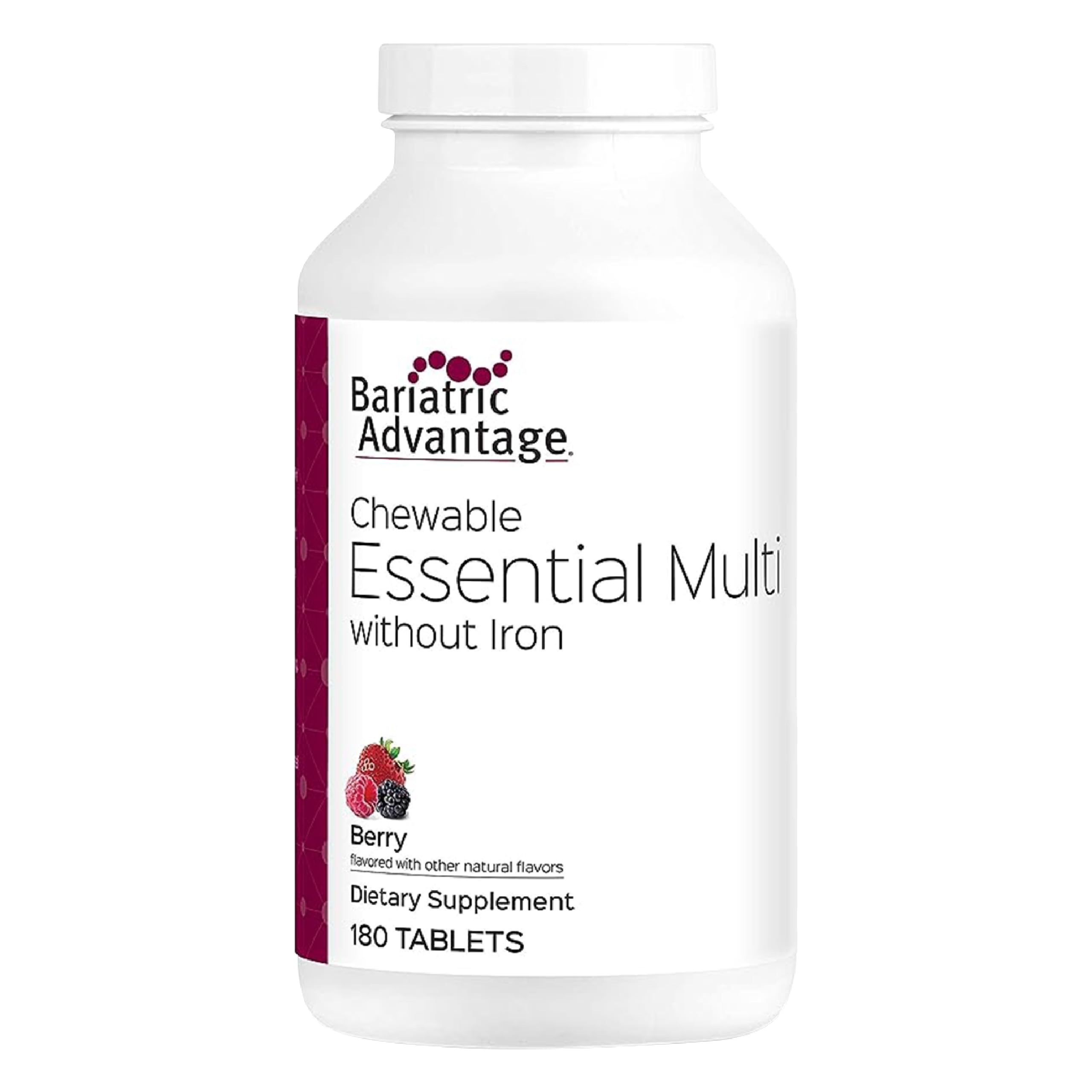 Front view of Bariatric Advantage Essential Multivitamin Without Iron Berry – 180 tablets