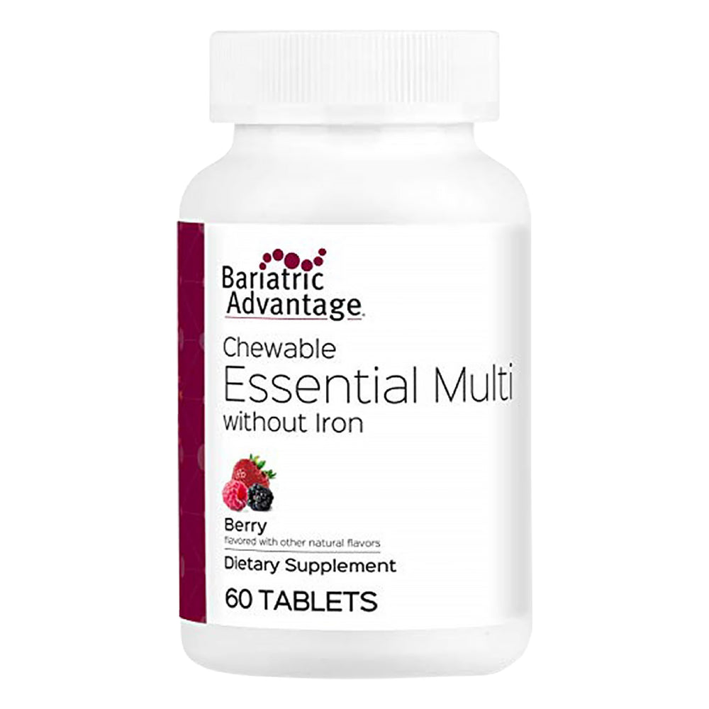 Front of Bariatric Advantage Essential Multivitamin Without Iron Berry bottle