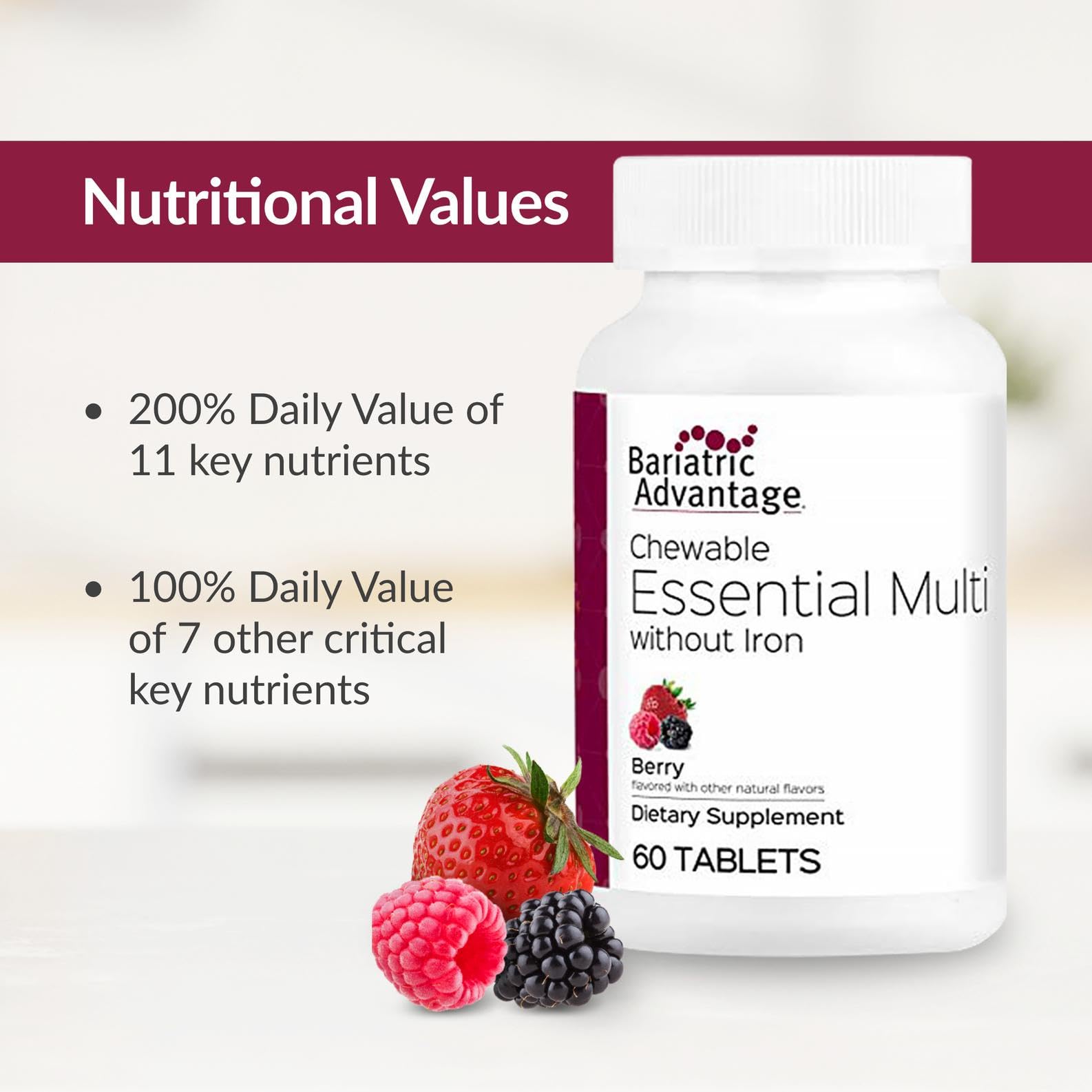 Packaging box for Bariatric Advantage multivitamin without iron