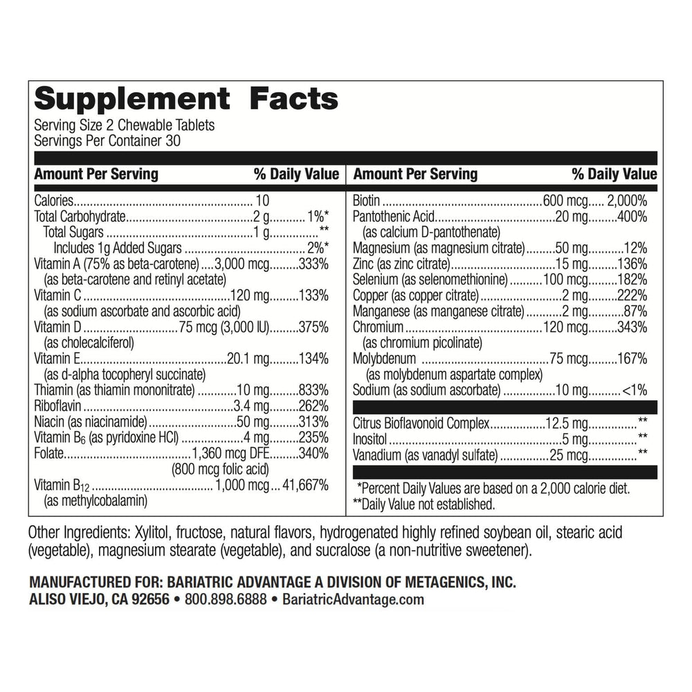 Close-up of orange-flavored chewable multivitamin tablets
