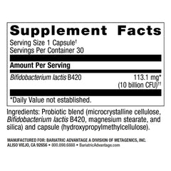 Close-up of FloraVantage Control label highlighting 2.4B CFU Bifidobacterium lactis B-420