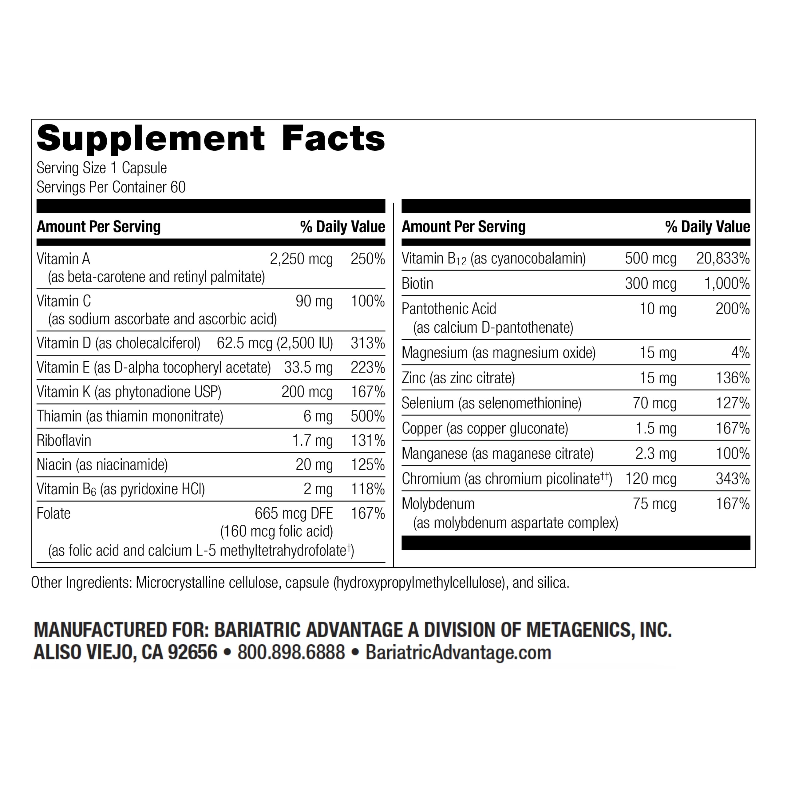 Close-up of the ADEK multivitamin label for bariatric patients