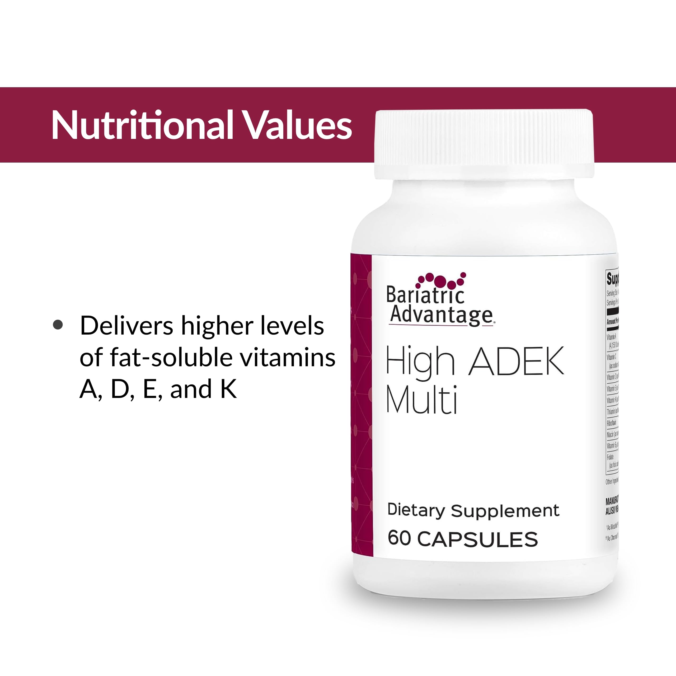 Packaging and bottle display for Bariatric Advantage ADEK multivitamin