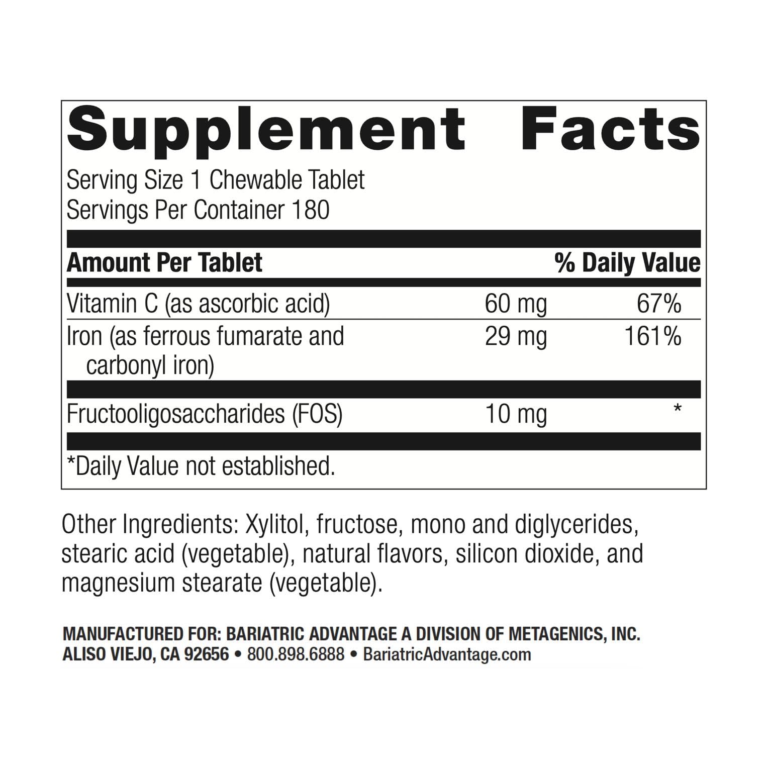 Chewable iron 29 mg with vitamin C and ingredients