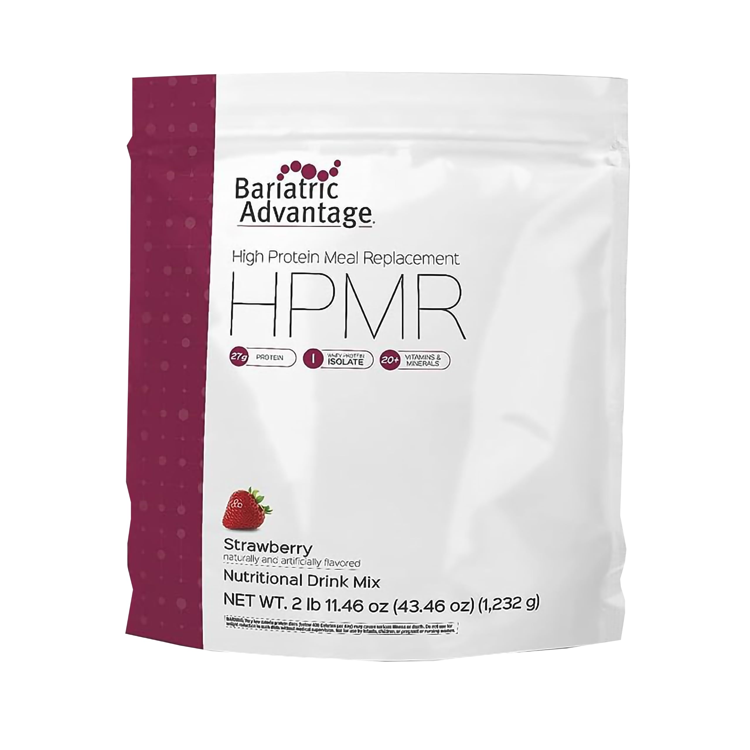 Bariatric Advantage meal replacement strawberry jar showing convenient, protein-packed nutrition for post-op recovery.