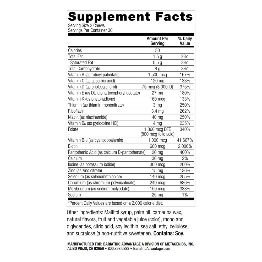 Soft chew multivitamin for bariatric surgery patients
