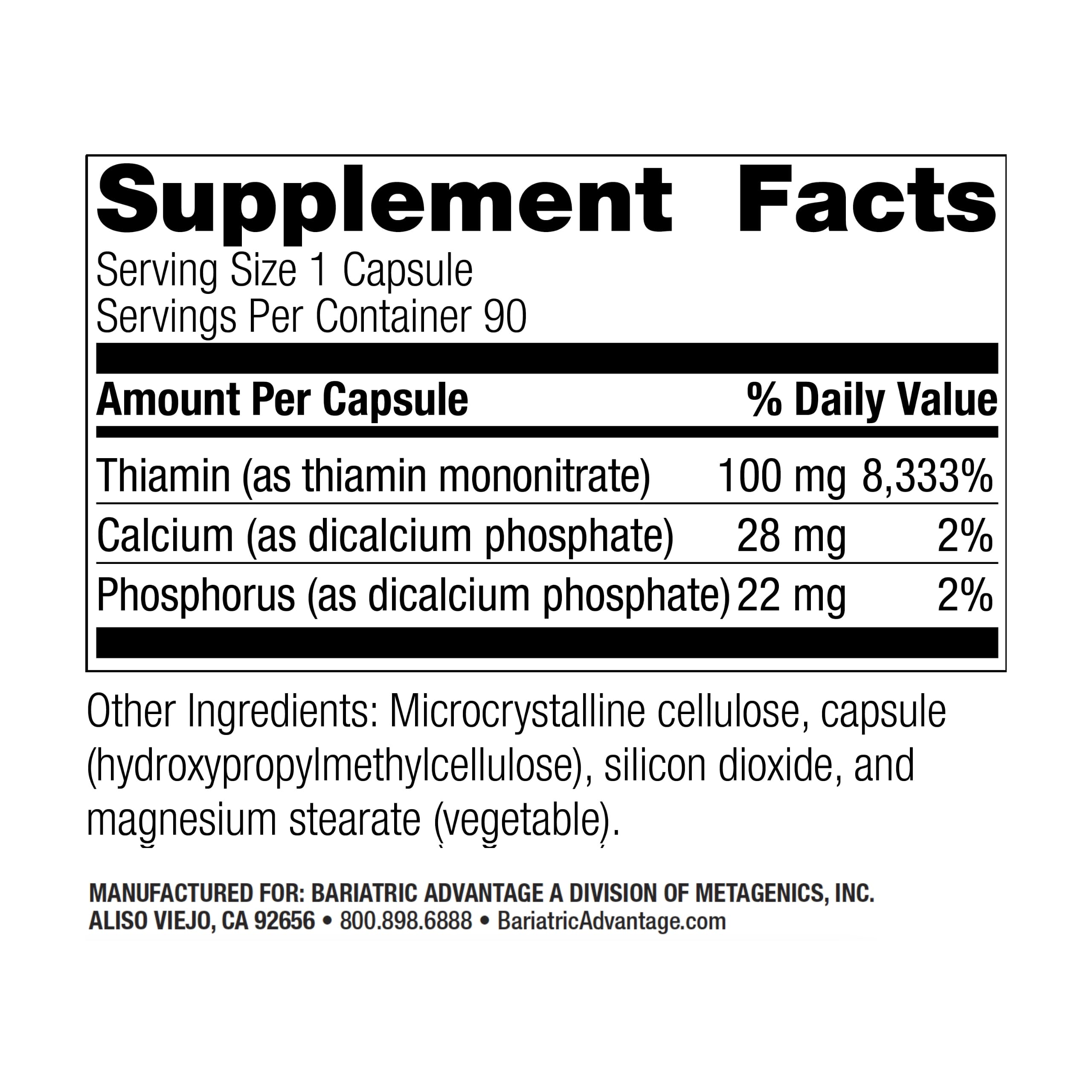 Thiamin mononitrate 100 mg pill for bariatric patients