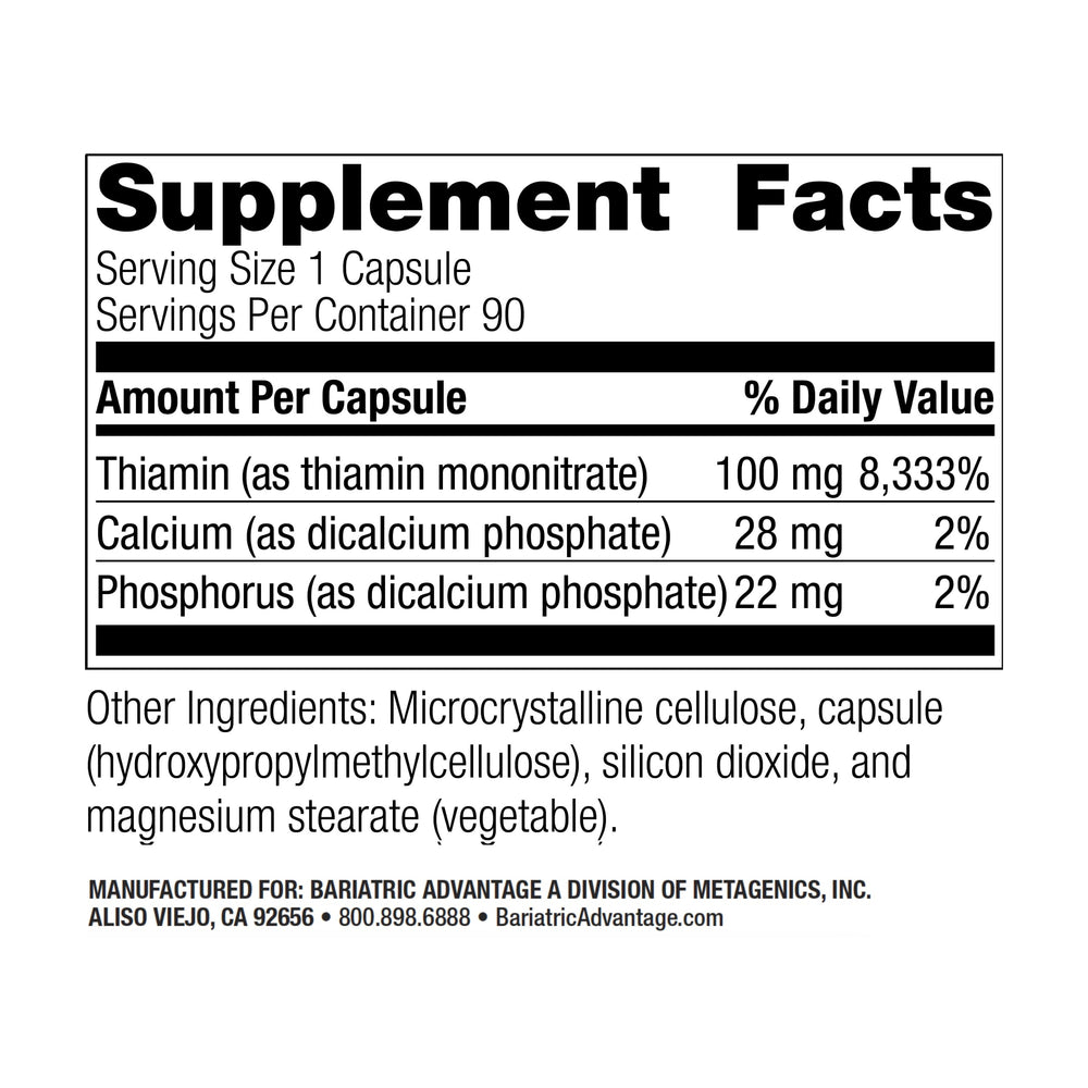 Thiamin mononitrate 100 mg pill for bariatric patients