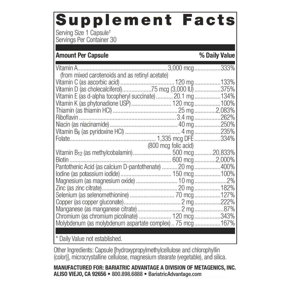 Close-up of Bariatric Advantage Ultra Solo Without Iron bottle label