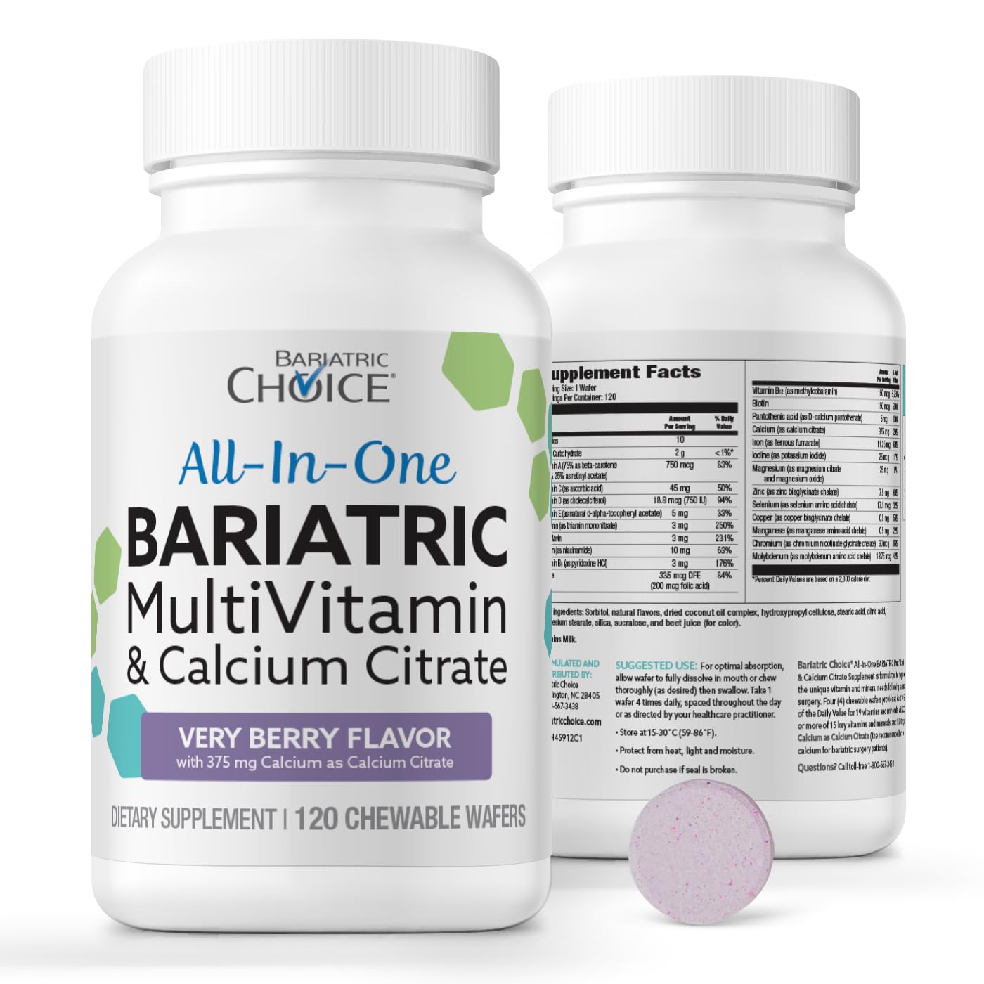 Label for Bariatric Choice All-In-One Chewable Multivitamin Berry 120-count