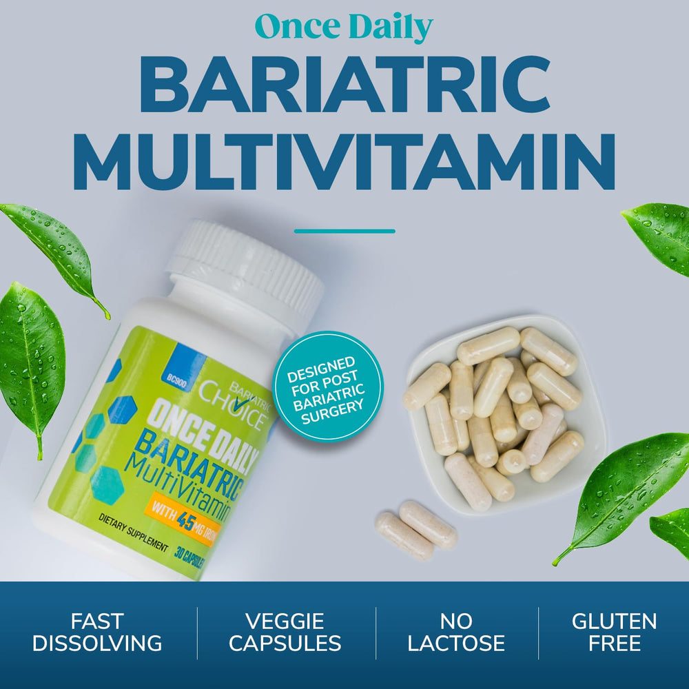 Bariatric Choice Once-Daily label displays nutrients and iron content.