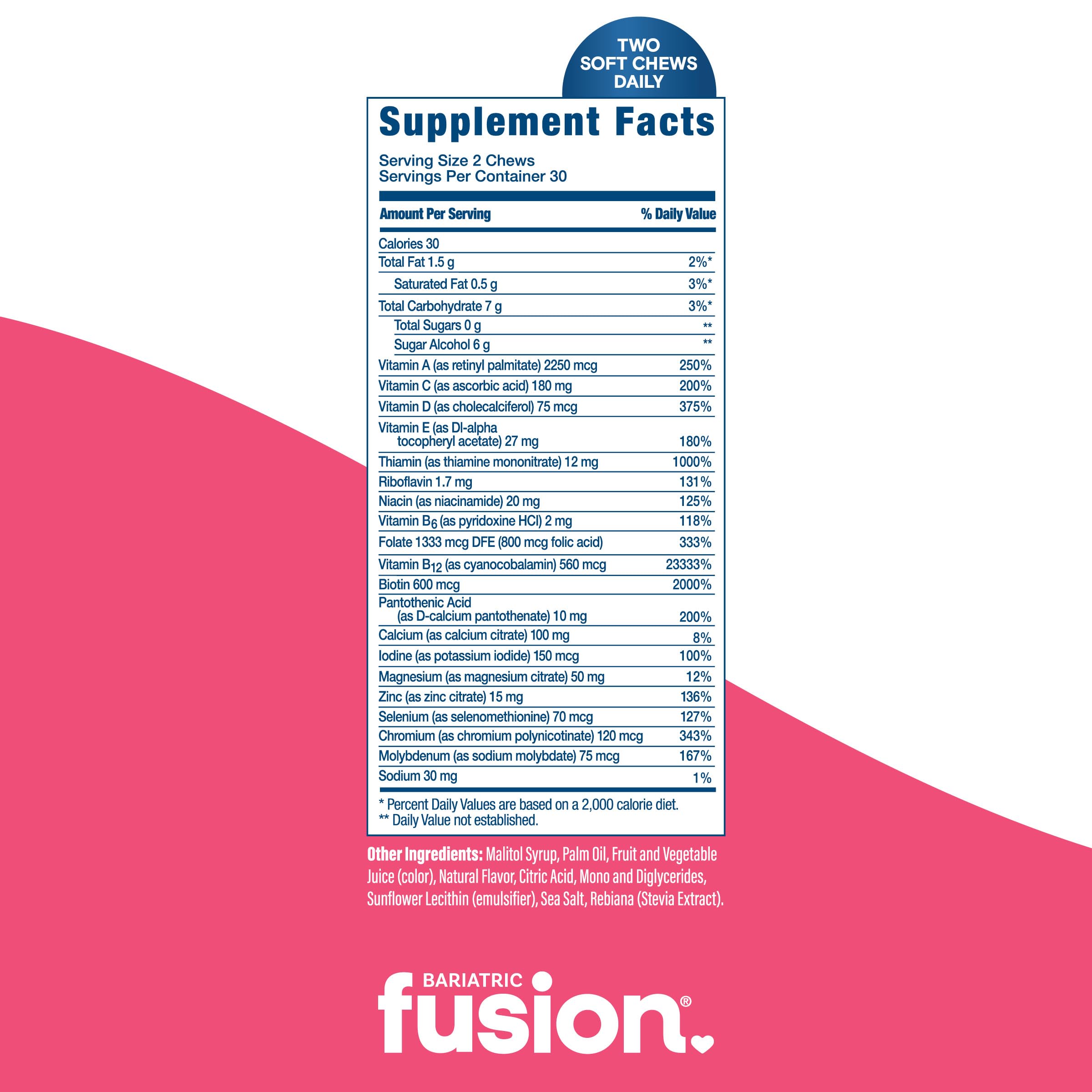Nutrition label highlighting iron-free formula
