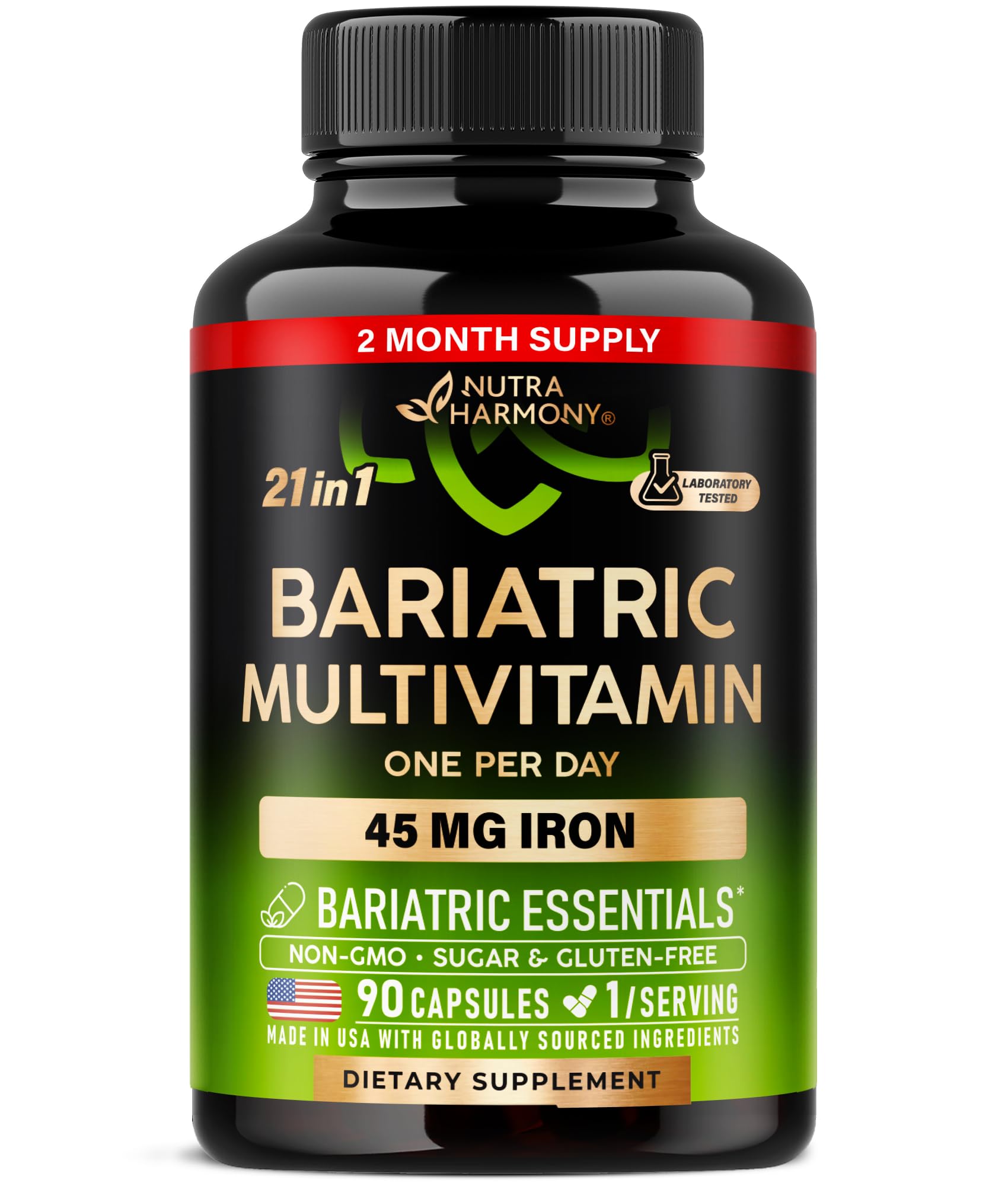 Bottle of Bariatric Multivitamin with 45 mg iron and 90 capsules