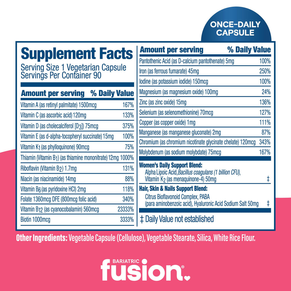 Easy-to-swallow, once-daily bariatric vitamin capsule