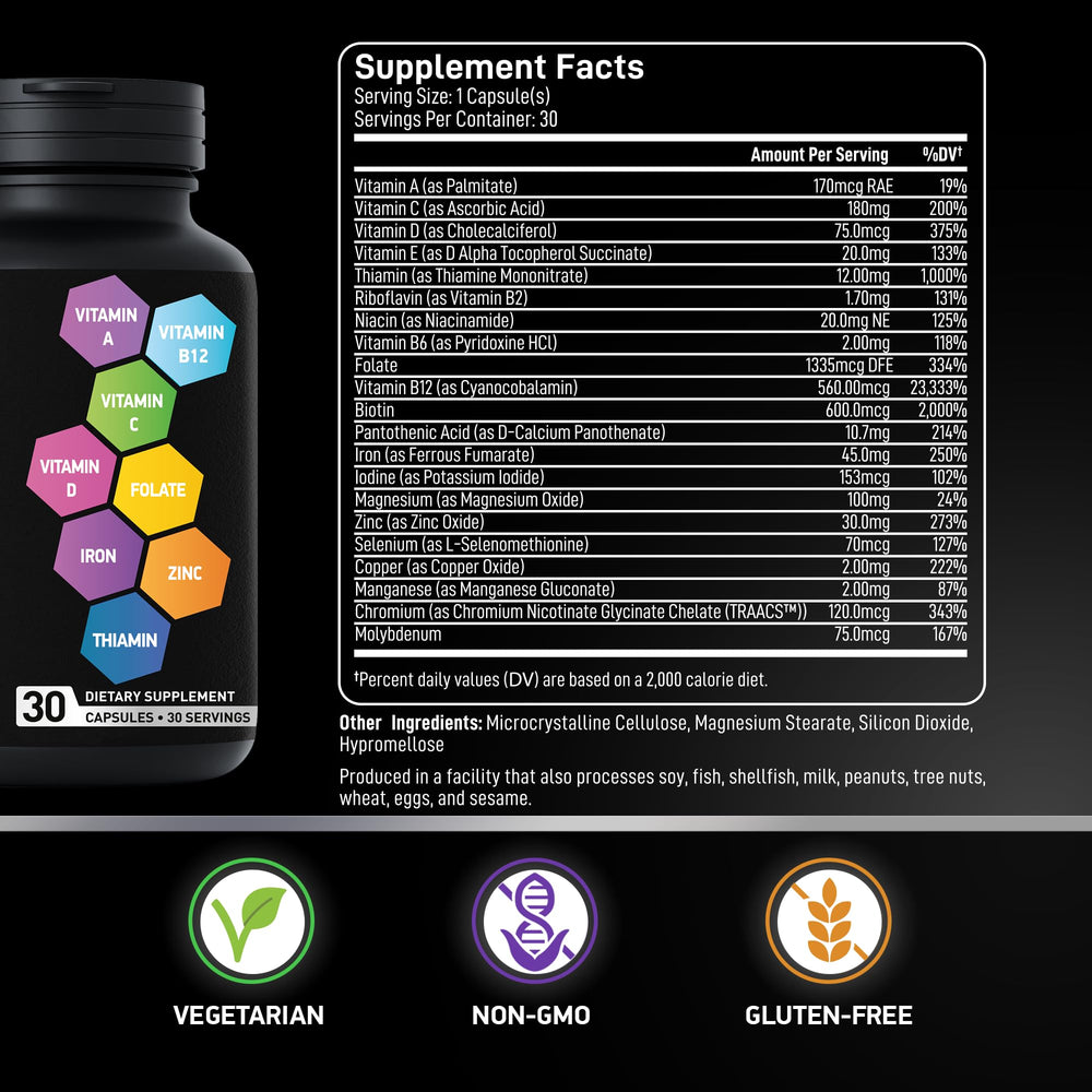 Bottle close-up showing 21 active ingredients