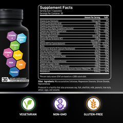 Bottle close-up showing 21 active ingredients