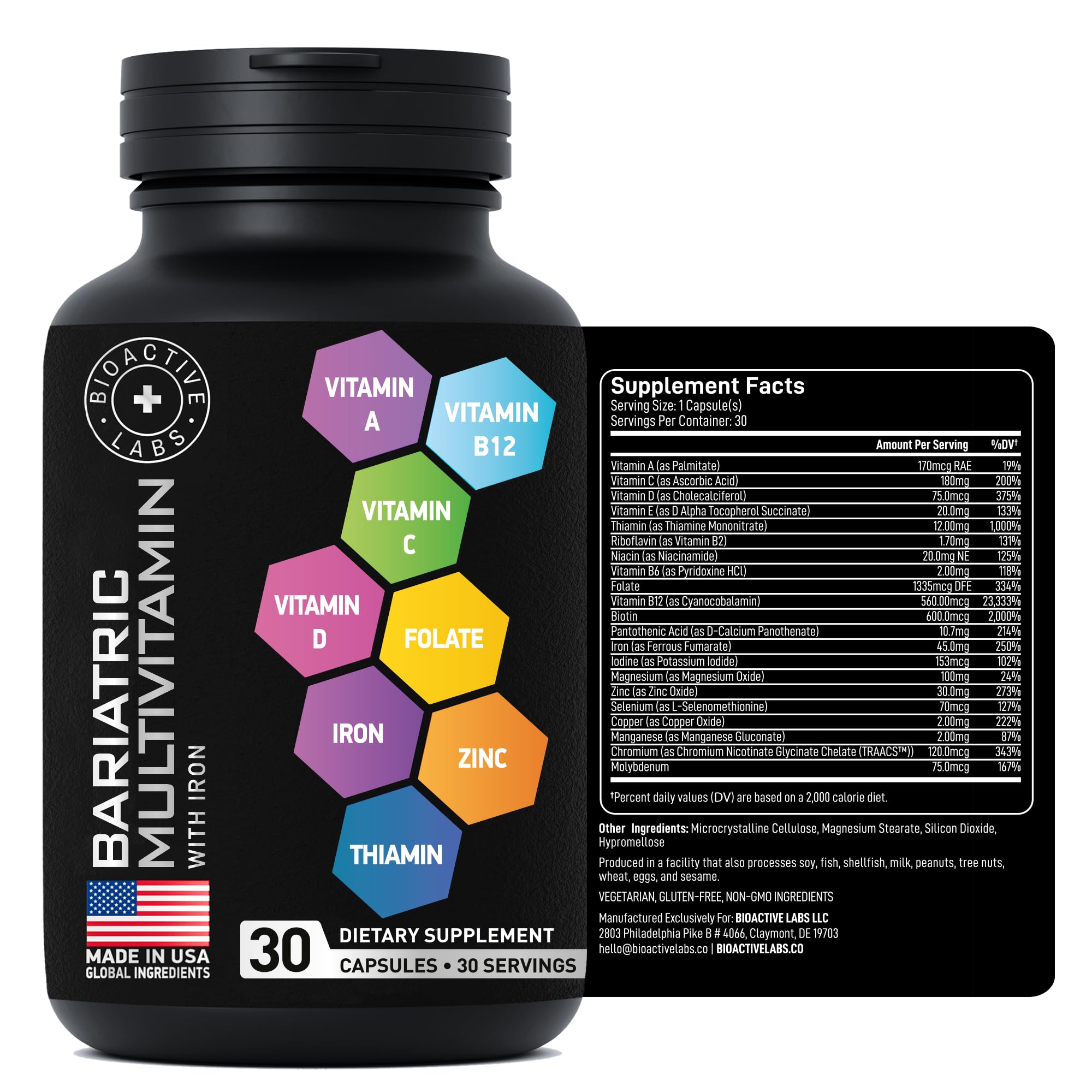 Label emphasizing iron and minerals in the multivitamin