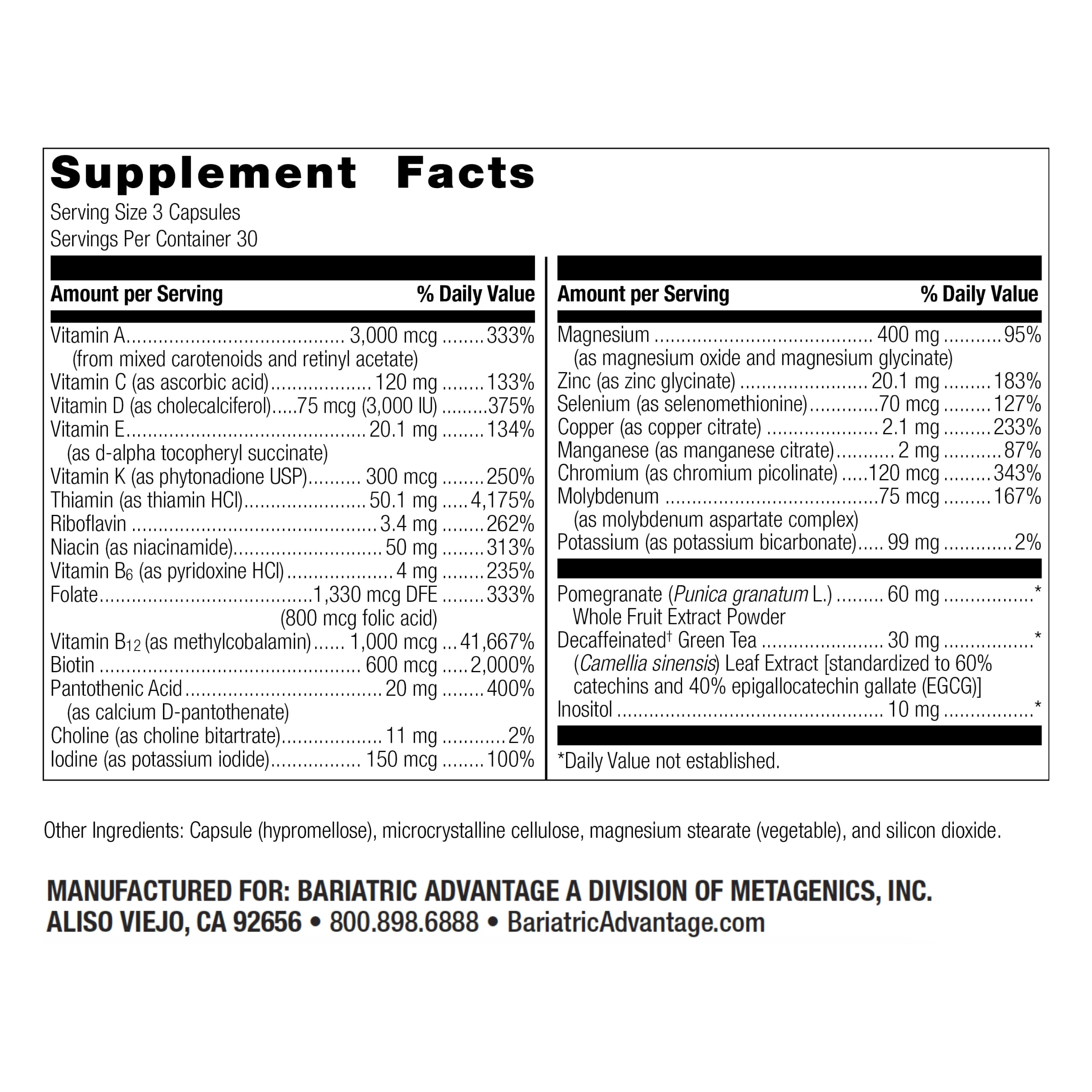 Label highlights 22 essential vitamins and nutrients