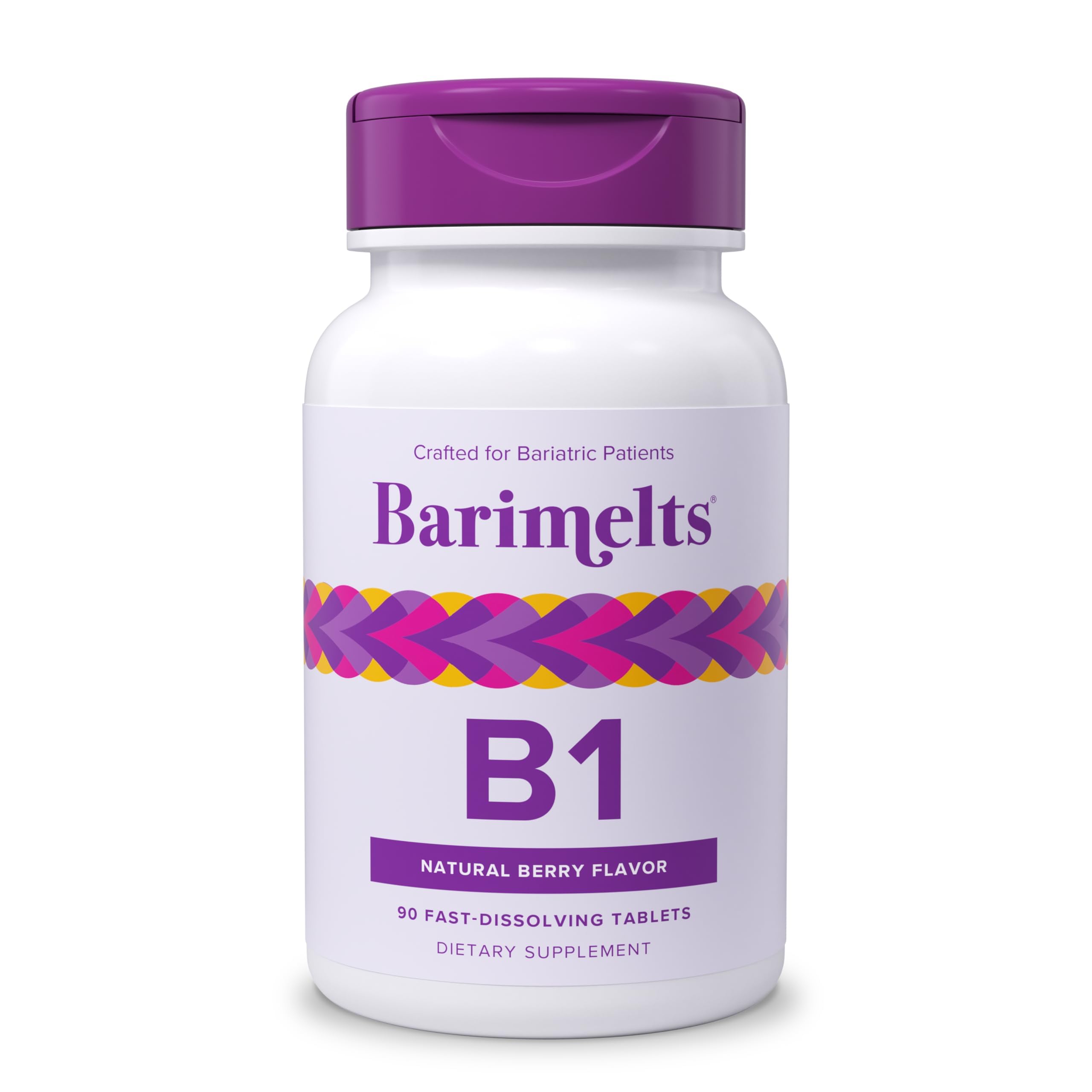 Barimelts B1 90 fast-dissolving tablets bottle with Berry Flavor label