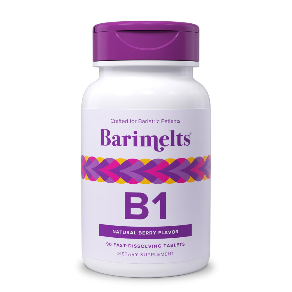 Barimelts B1 90 fast-dissolving tablets bottle with Berry Flavor label