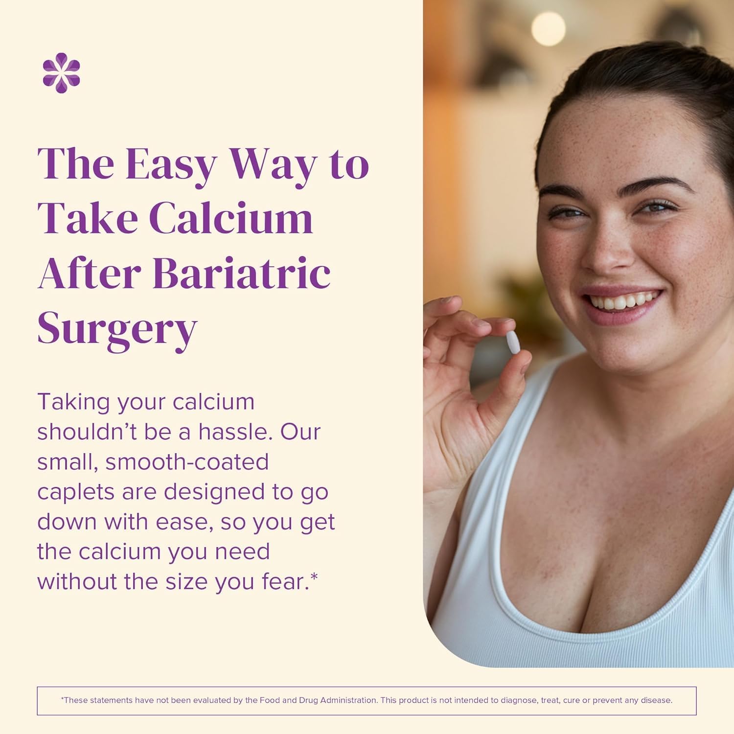 Bariatric-friendly calcium supplement packaging