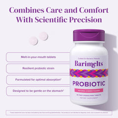 Close-up of Barimelts Probiotic bottle label and details