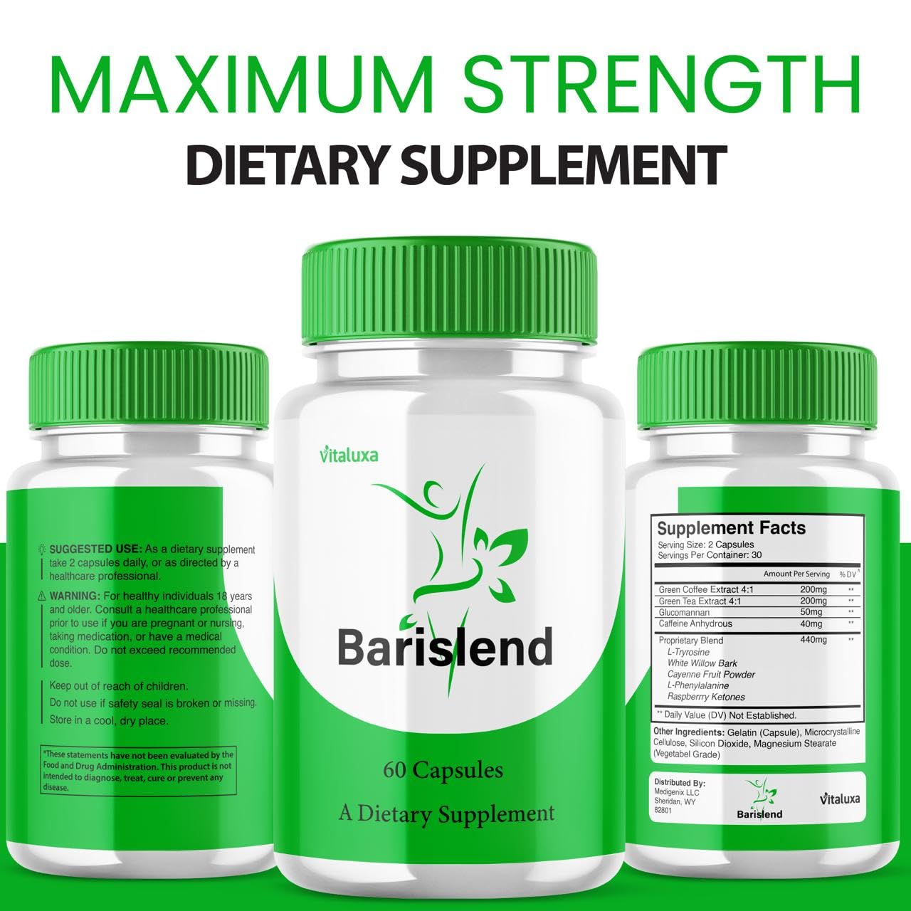 Barislend packaging and capsules on white background