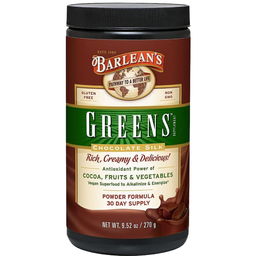 Barlean's Chocolate Greens Powder front label