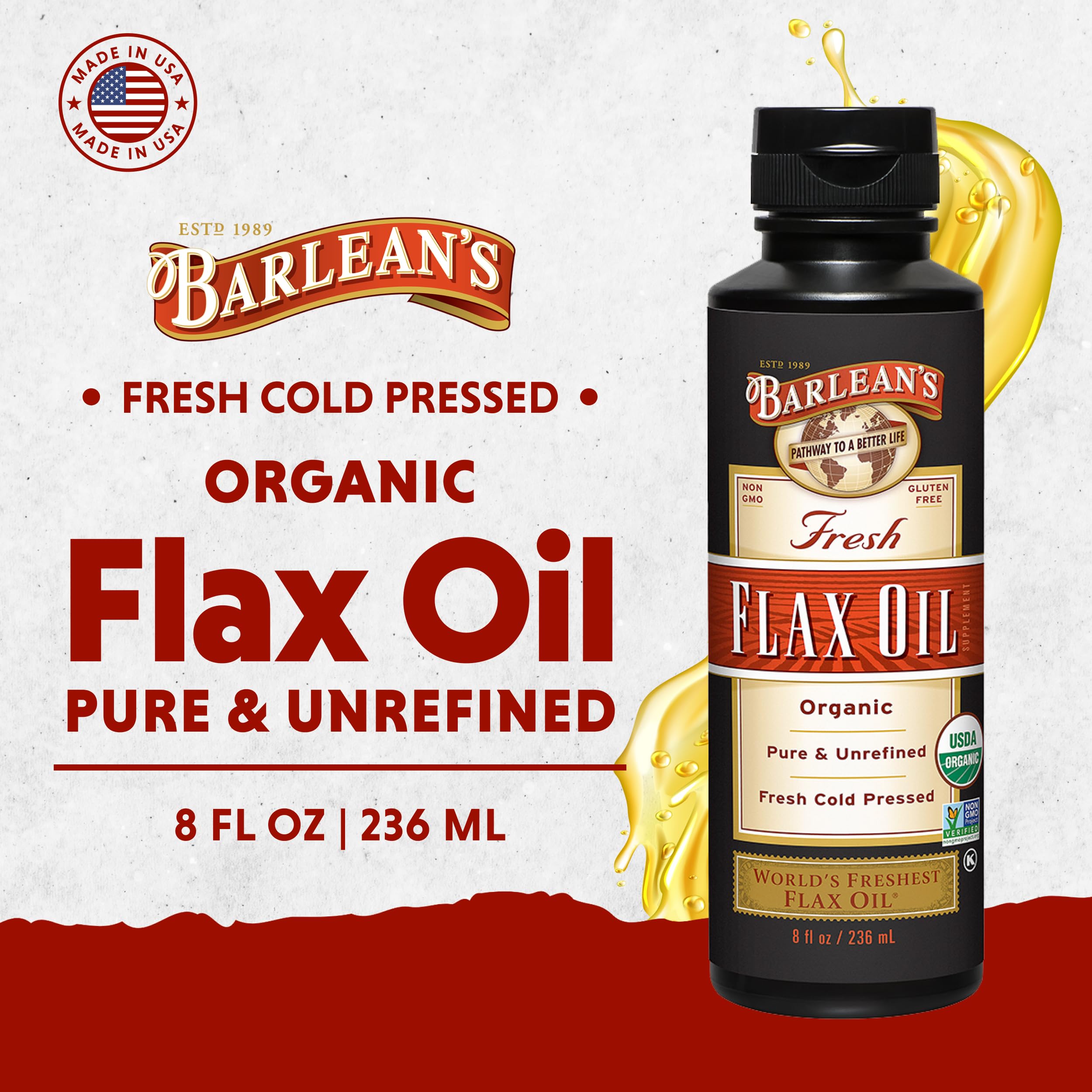 Ingredients panel on Barlean's Flaxseed Oil label