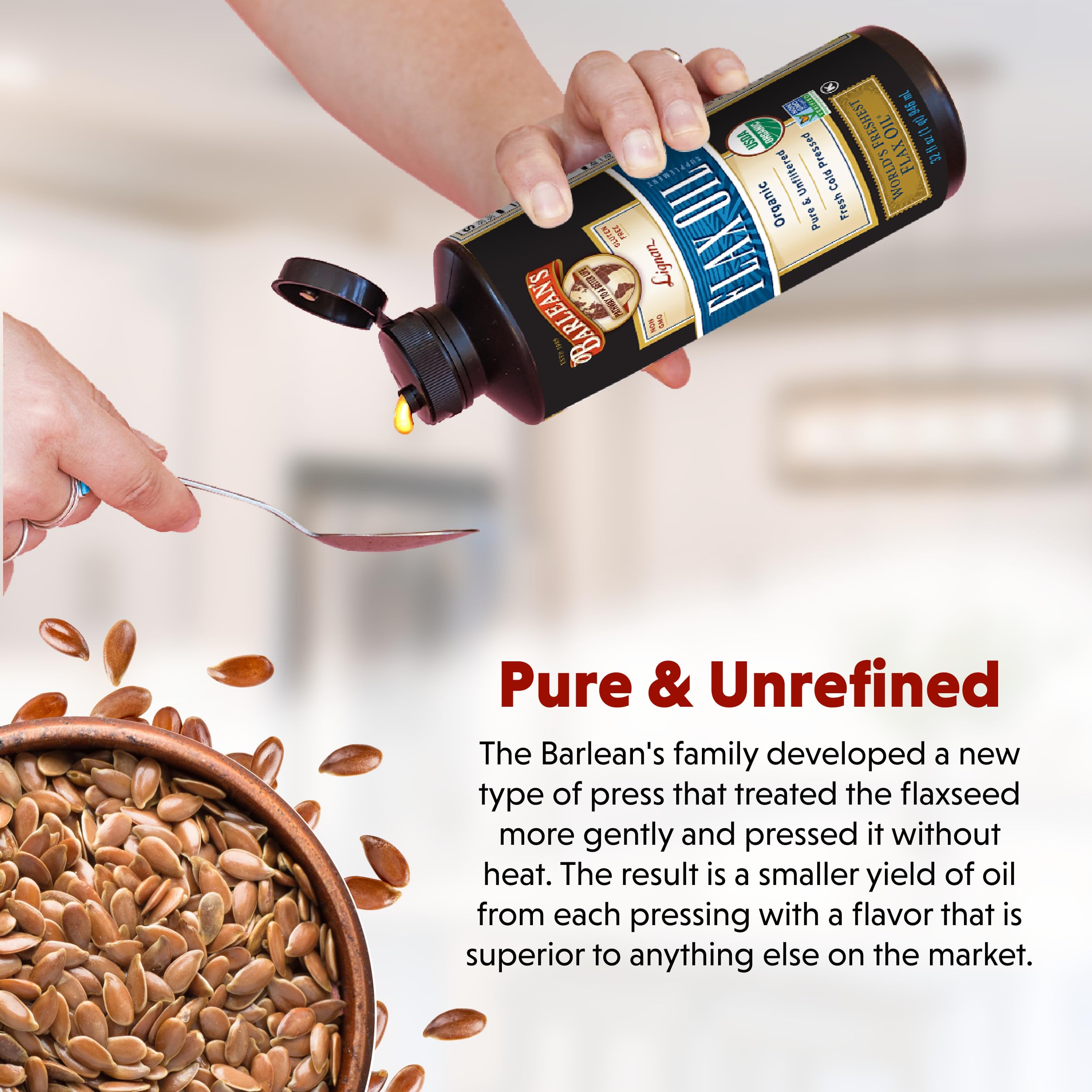 Illustration of lignan and ALA content in Barlean's flaxseed oil