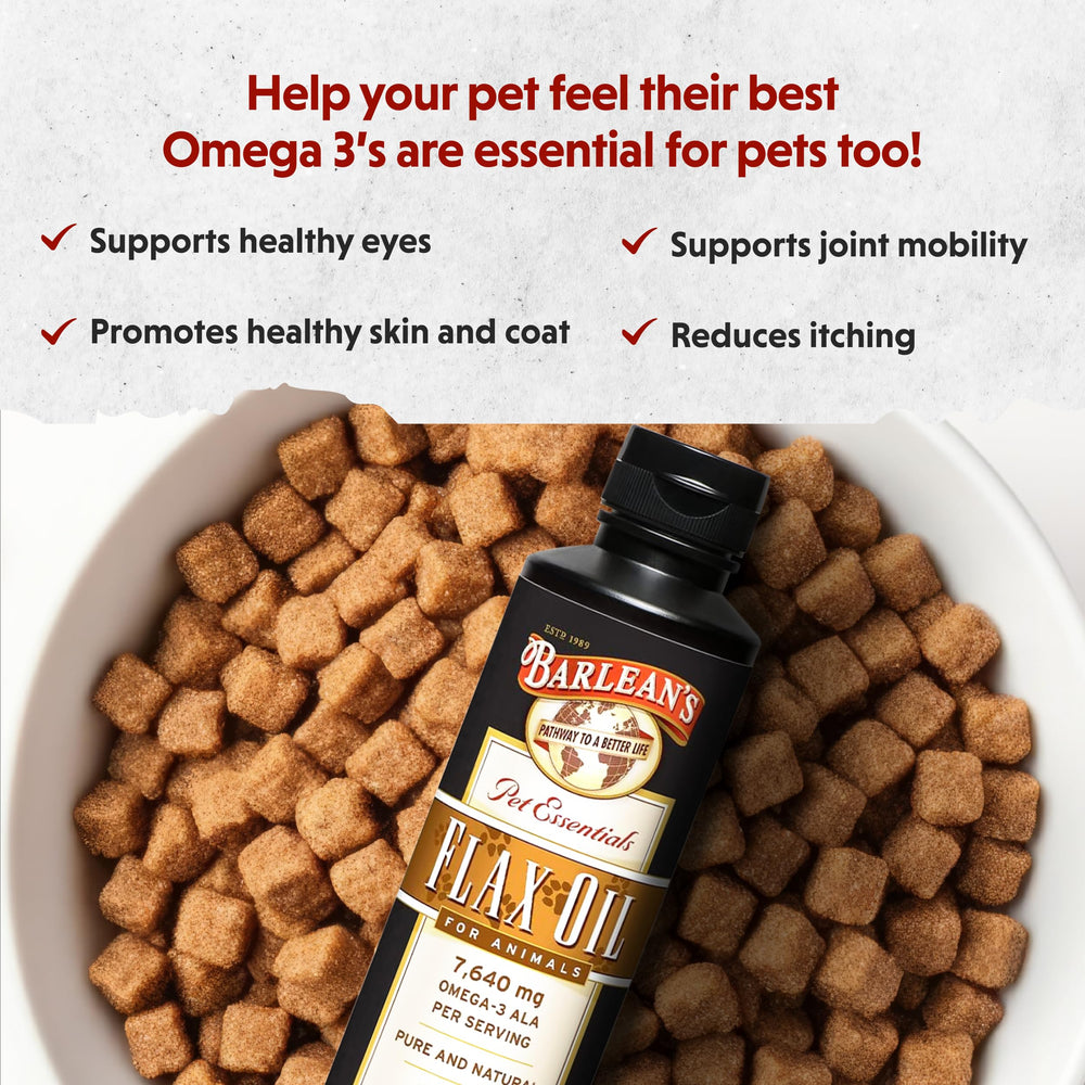 Measuring spoon with Barlean's Flaxseed Oil for Animals