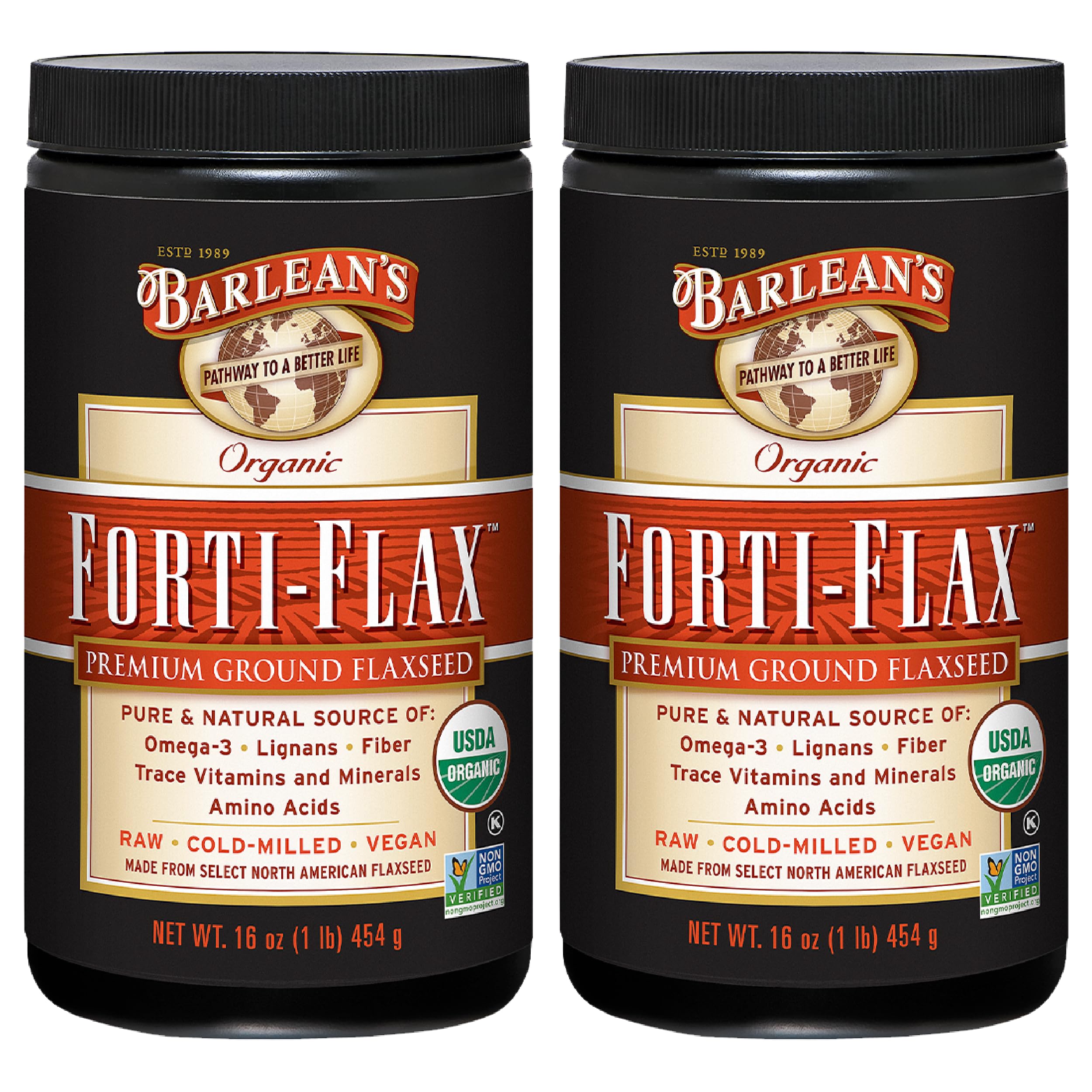 Barlean's Forti-Flax Organic Ground Flaxseed 16 oz 2-pack front label