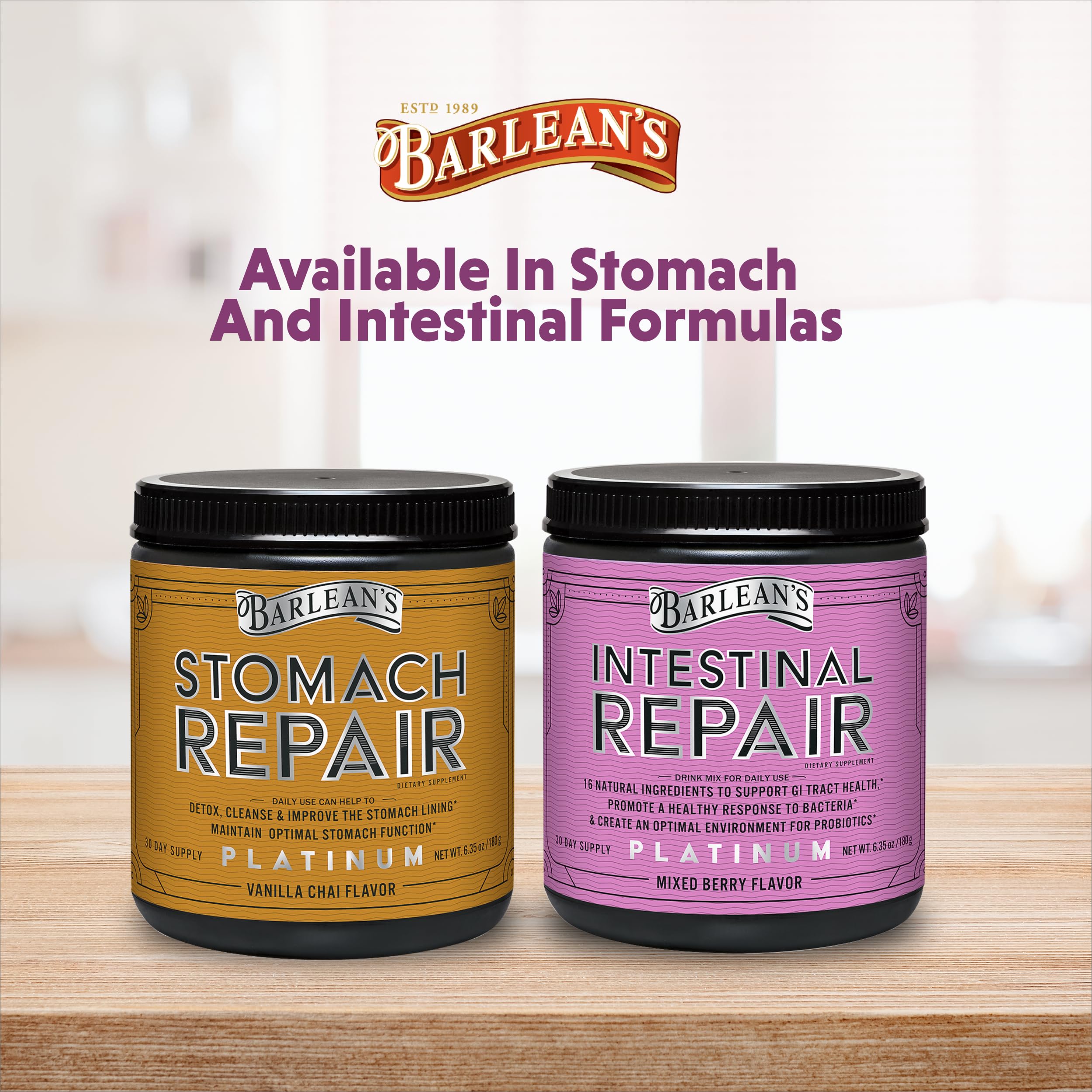 Mixed berry smoothie prepared with Barlean's Intestinal Repair powder