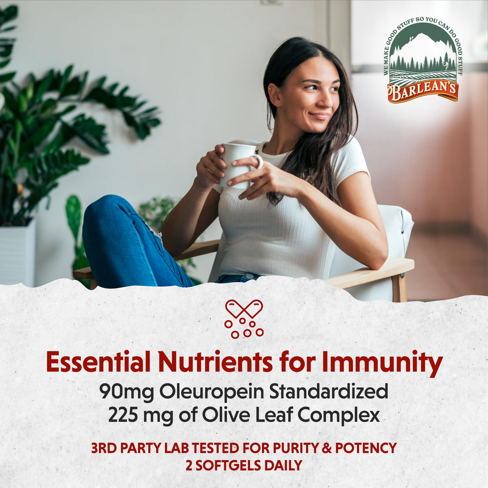 Barlean's Olive Leaf Complex capsules with antioxidants concept