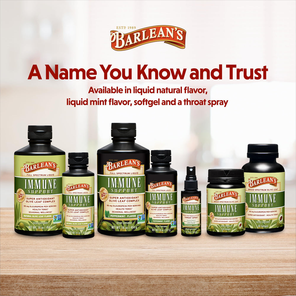 Product shot of Barlean's Olive Leaf Complex on a store shelf