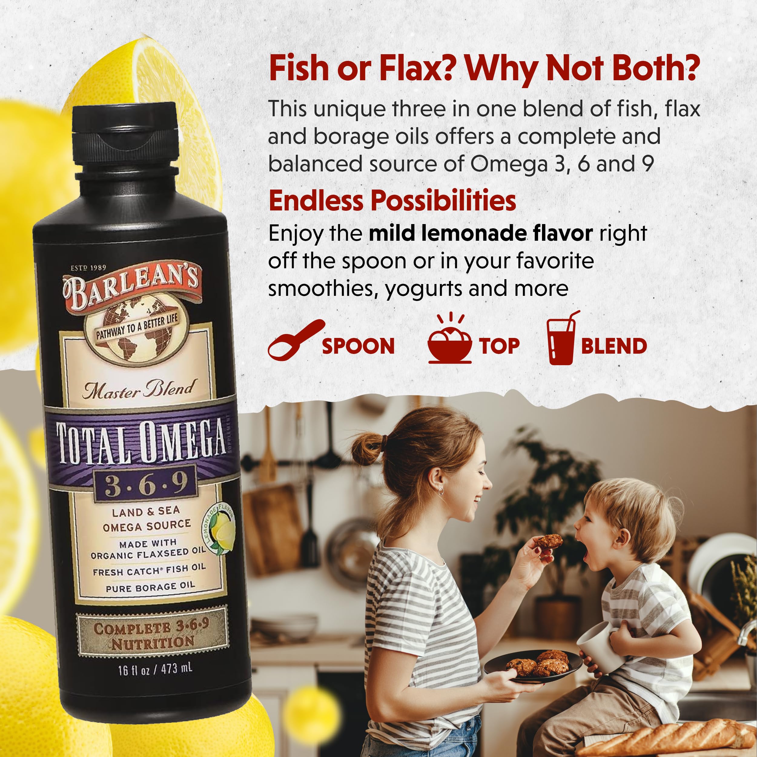 Barlean's Triple Omega Master Blend lemon flavor