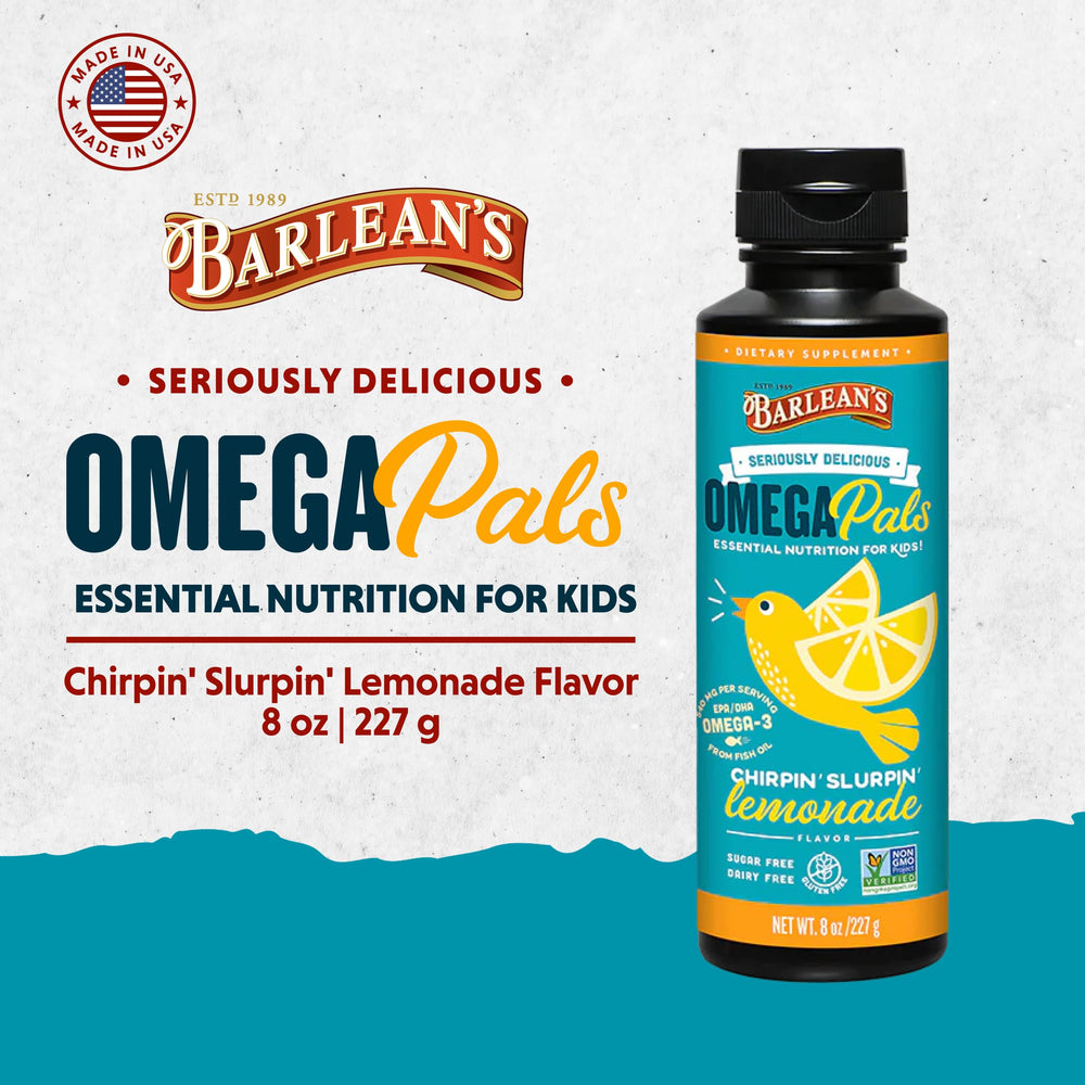 Illustration of Barlean's Omega Pals kids omega-3 in lemonade flavor