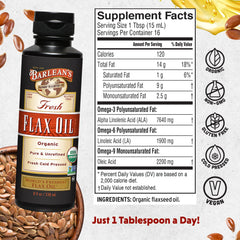 Barlean's Flaxseed Oil bottle with label, 8 oz