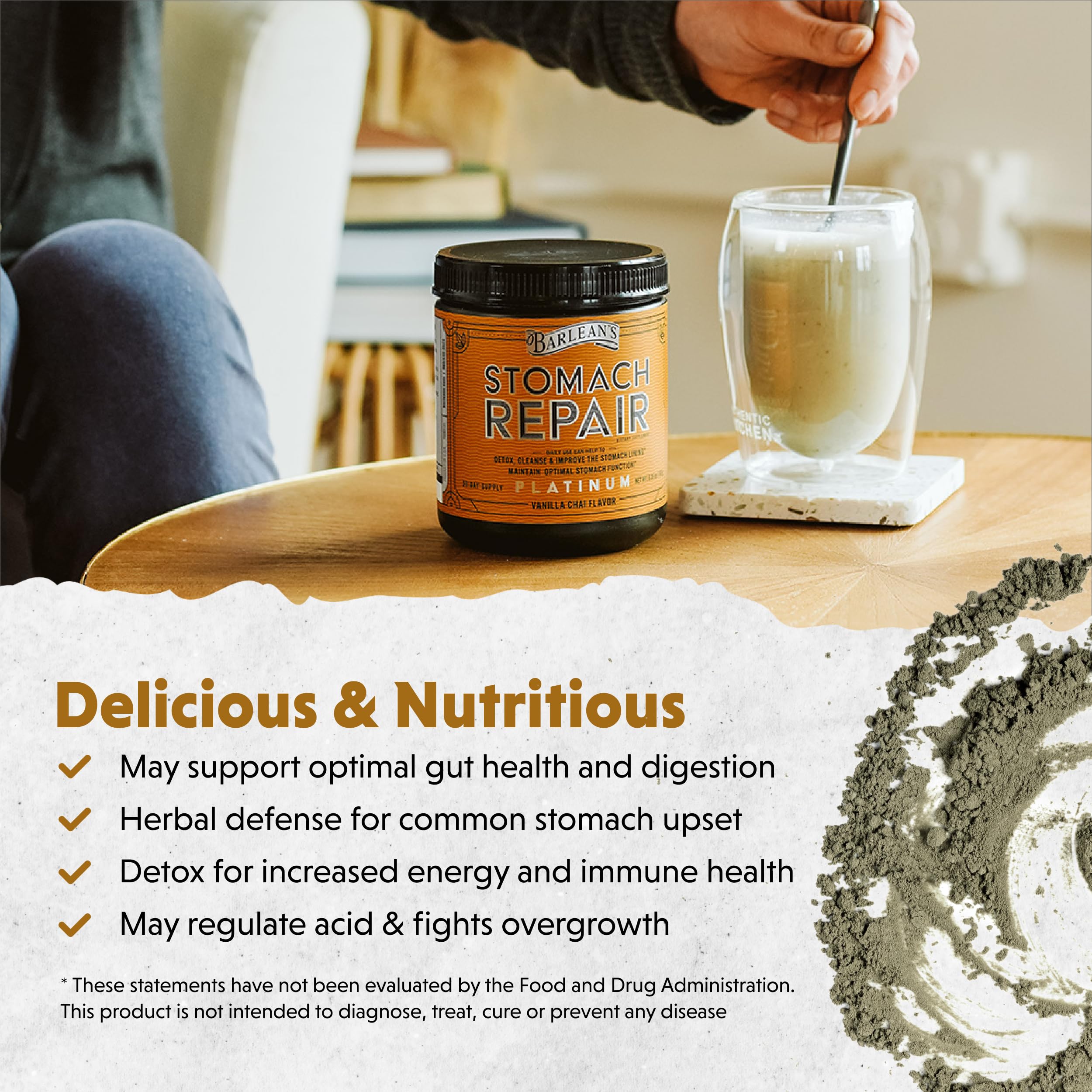 Ingredients list for Barlean's Stomach Repair gut health powder