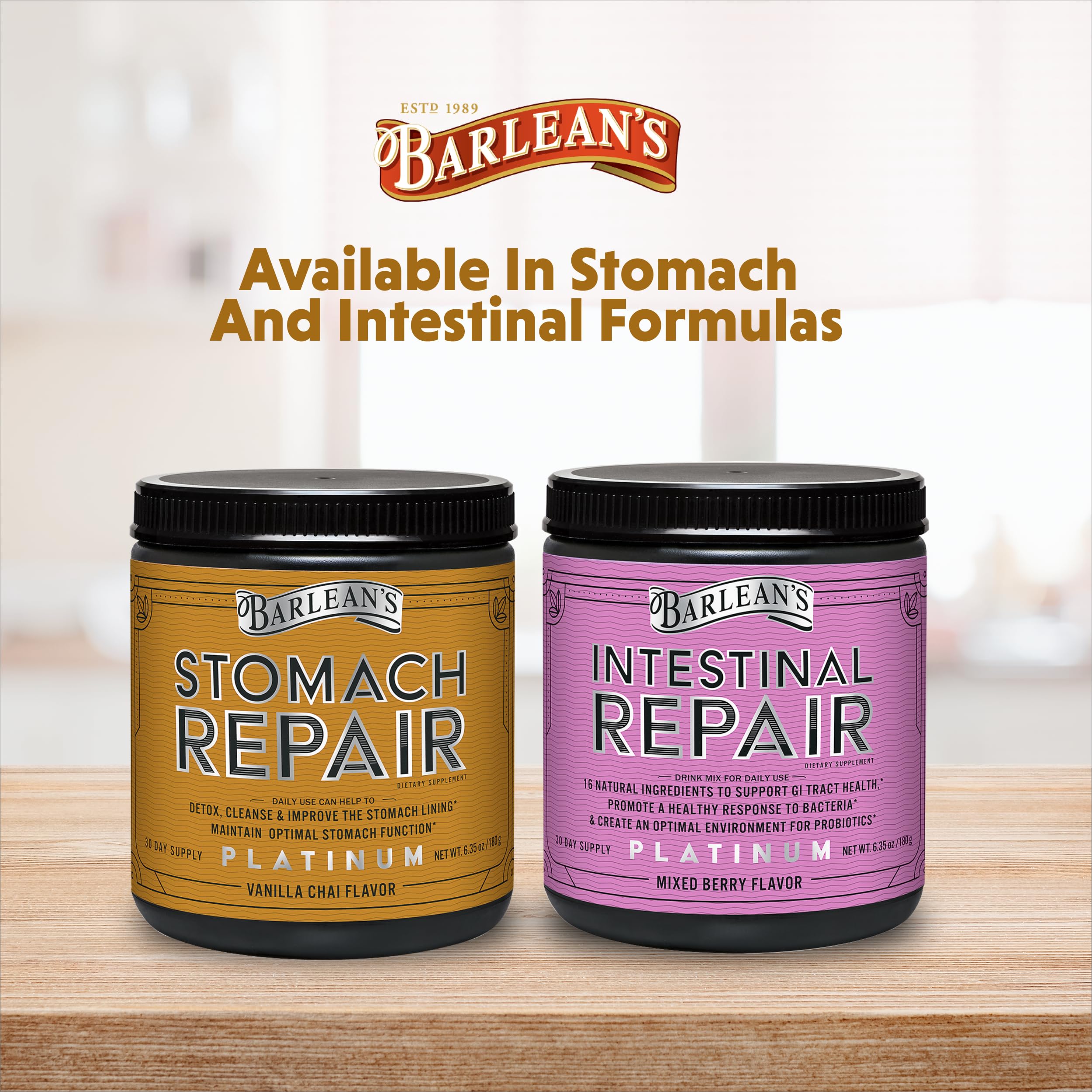 Serving scoop of Barlean's Stomach Repair Vanilla Chai powder