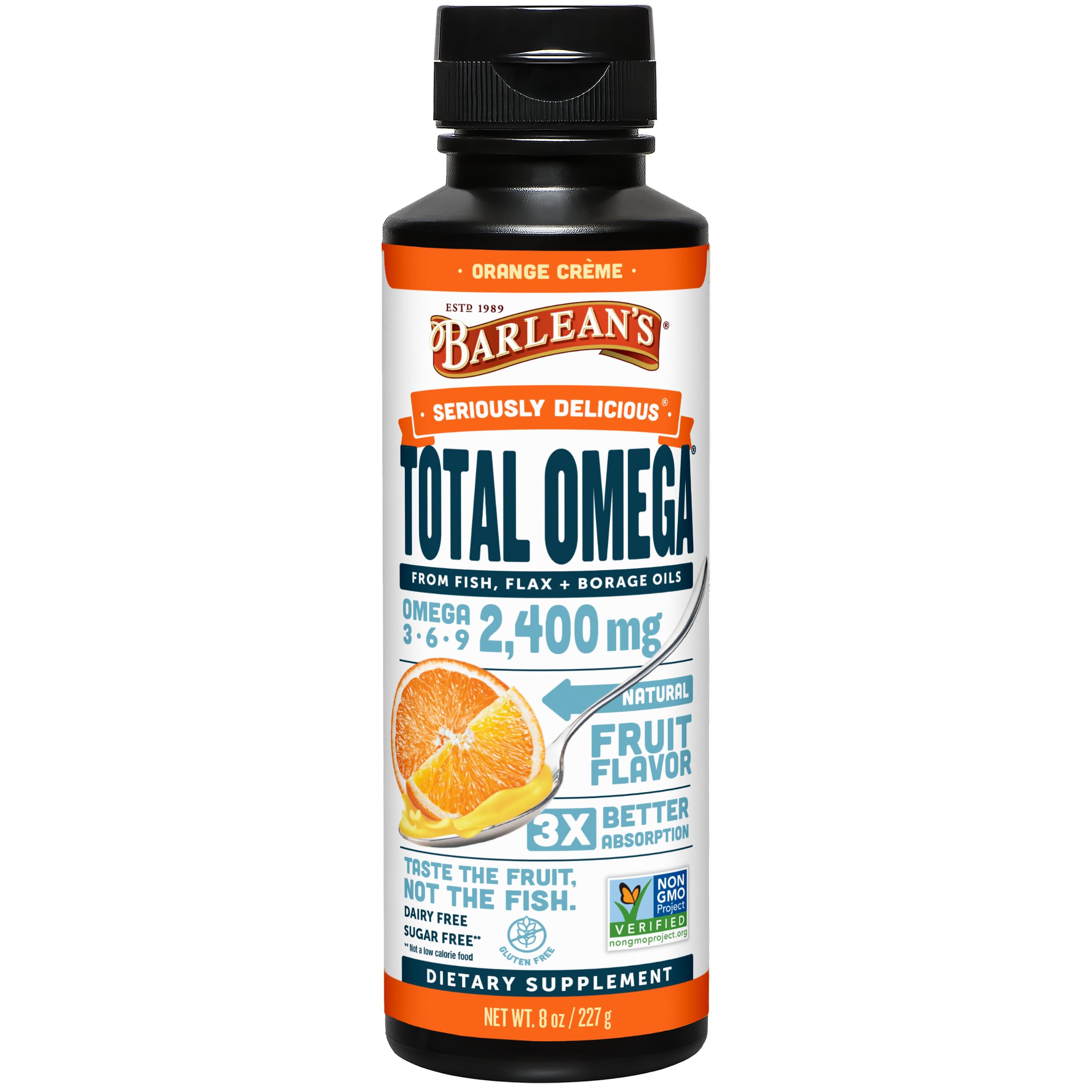 Barlean's Total Omega 3-6-9 Orange Creme liquid bottle 8 oz