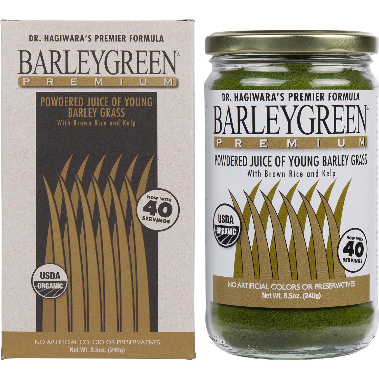 Close-up of barley grass powder in a scoop