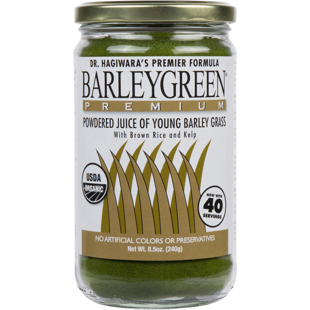 Front view of BARLEYGREEN with Kelp 240g jar
