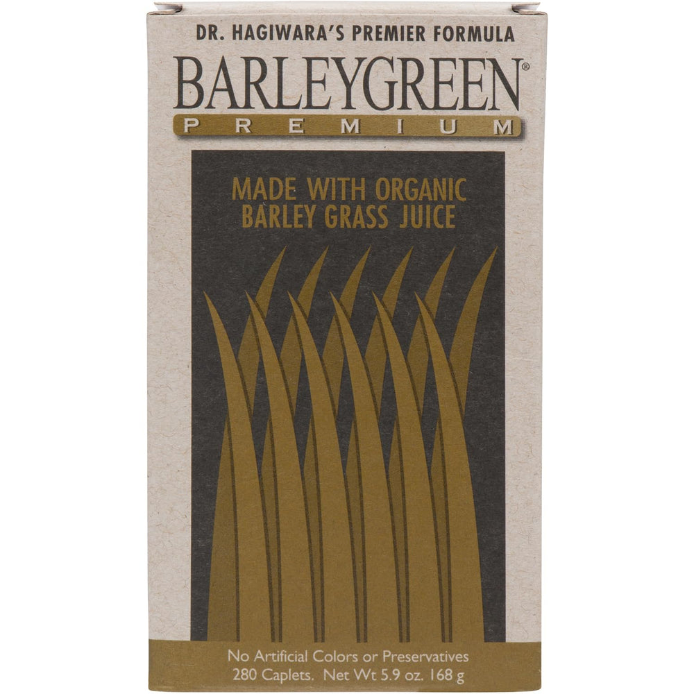 Ingredients list showing barley grass, kelp, and brown rice